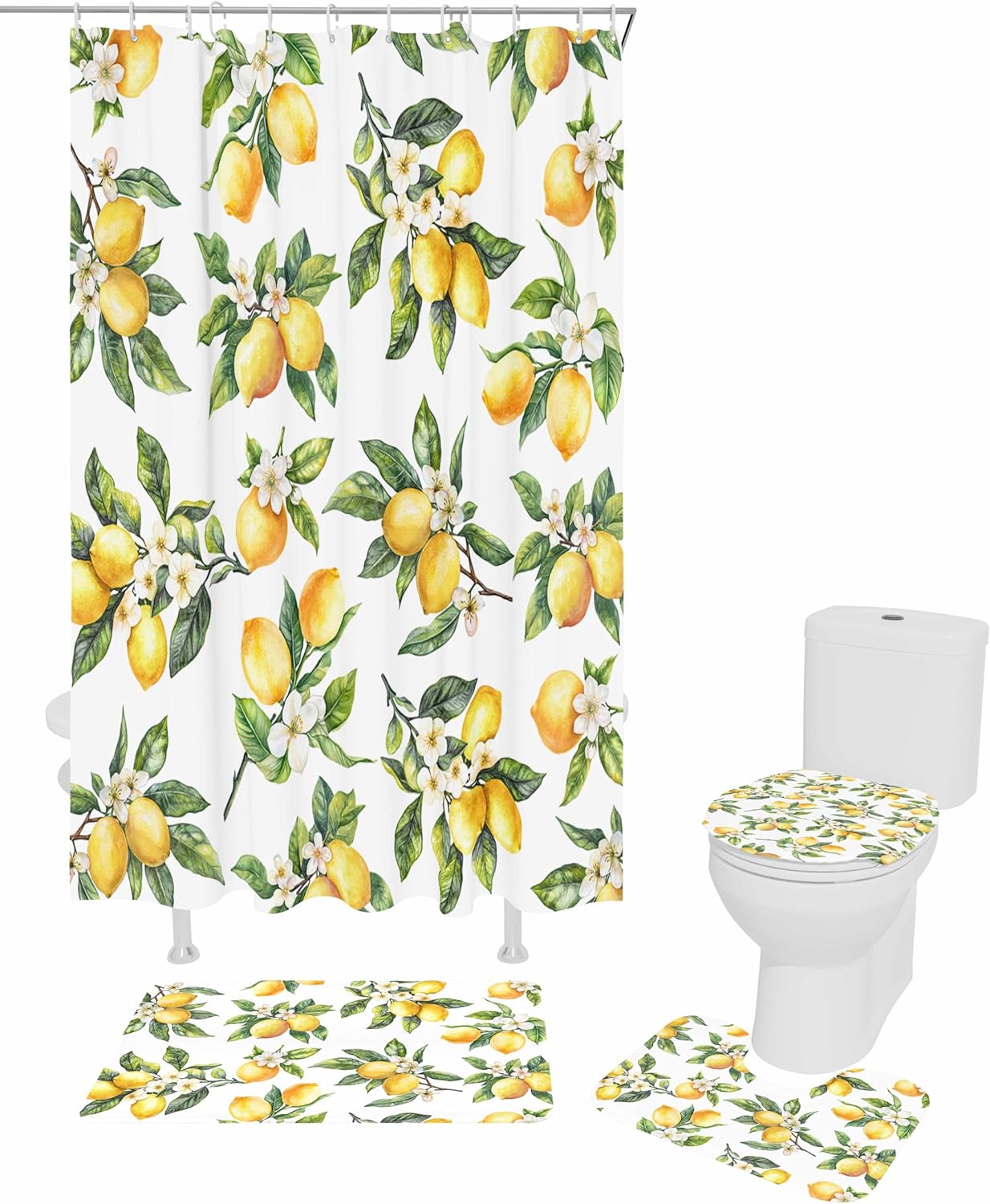 Yellow Lemon Bathroom Set with Curtain Rug and Accessories