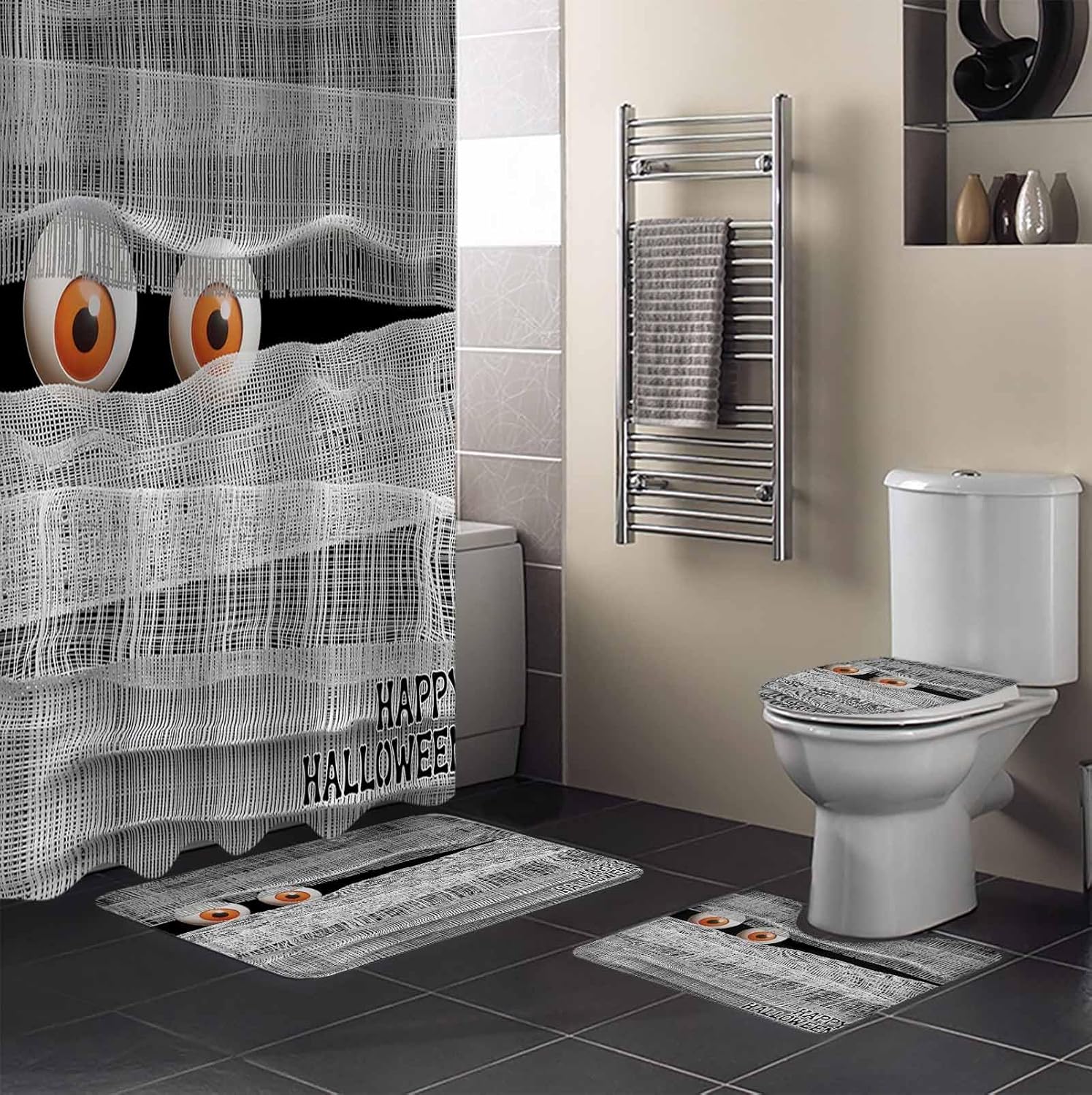 ZOE GARDEN Halloween Bathroom Set with Curtain Rug and Accessories