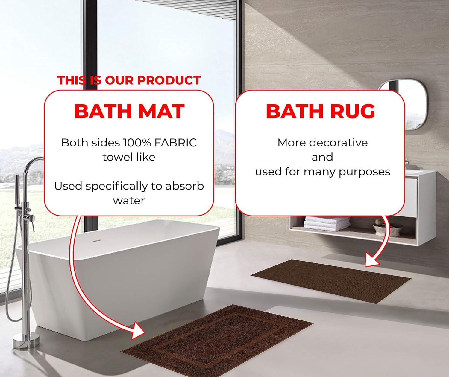 American Bath Towels 20x34 Inch Bath Mats Set of 2 Brown