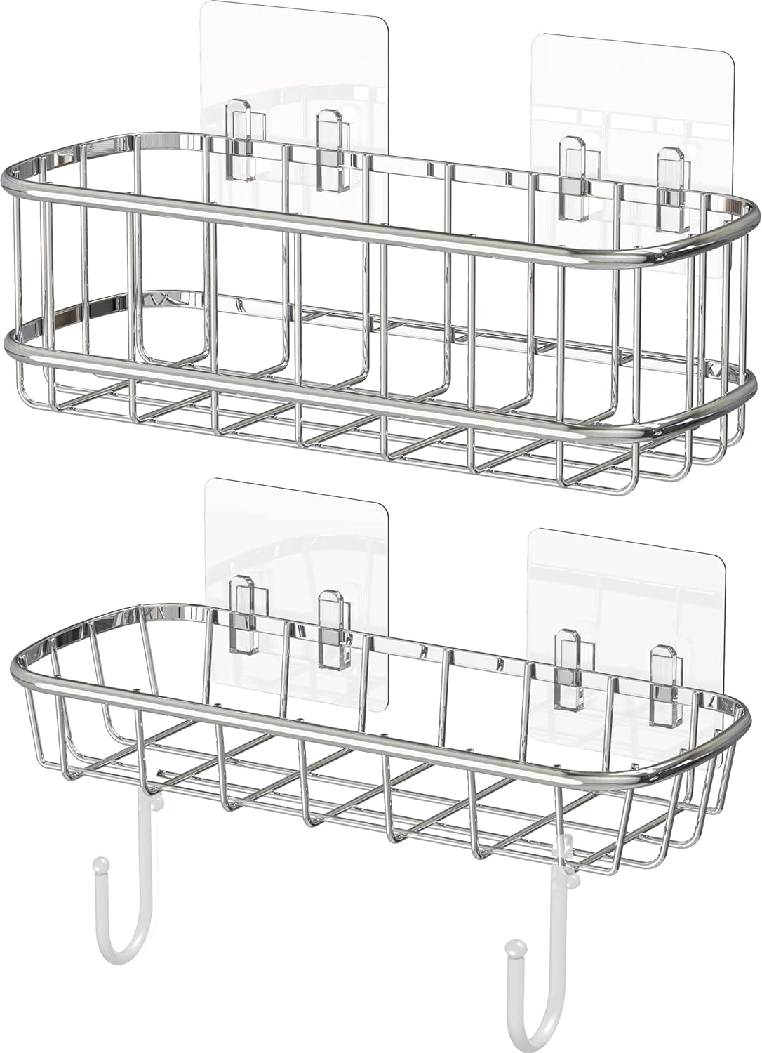 Simple Houseware Shower Caddy with Hooks Chrome 2 Pack