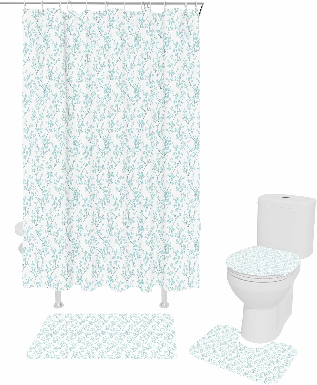 ZOE GARDEN Teal Blue Botanical Bathroom Set