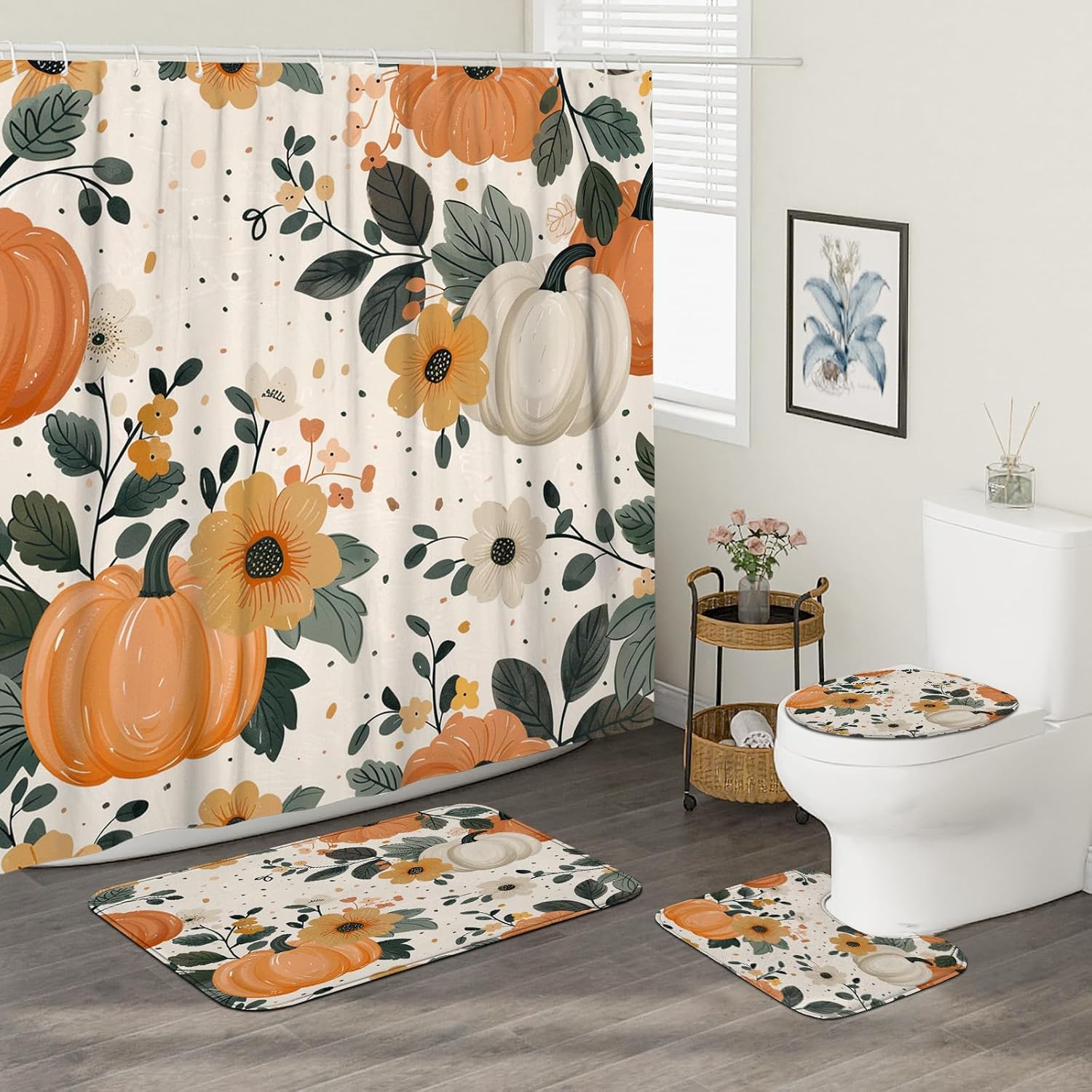 4PCS Fall Cream Pumpkin Bathroom Sets 1
