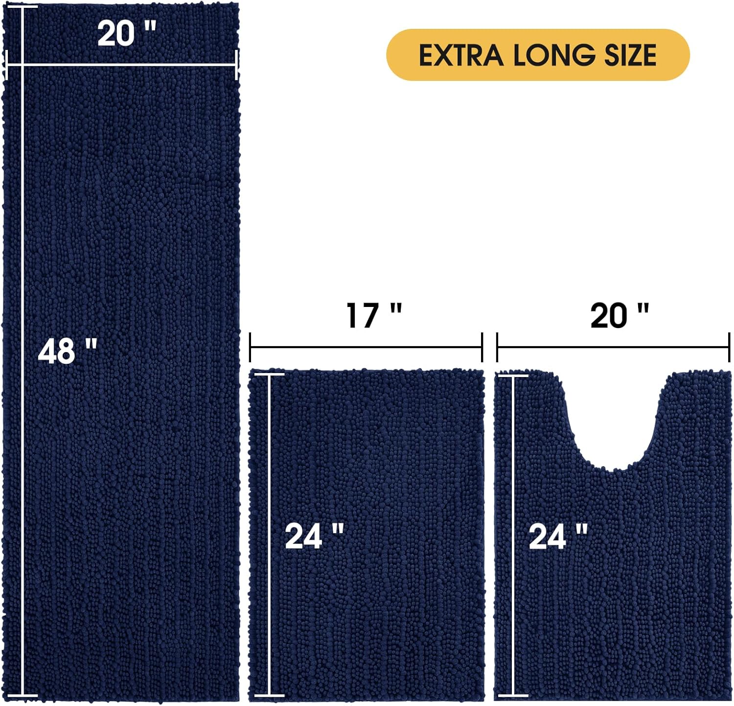 ACCUMTEK 3 Piece Navy Blue Bath Rug Set
