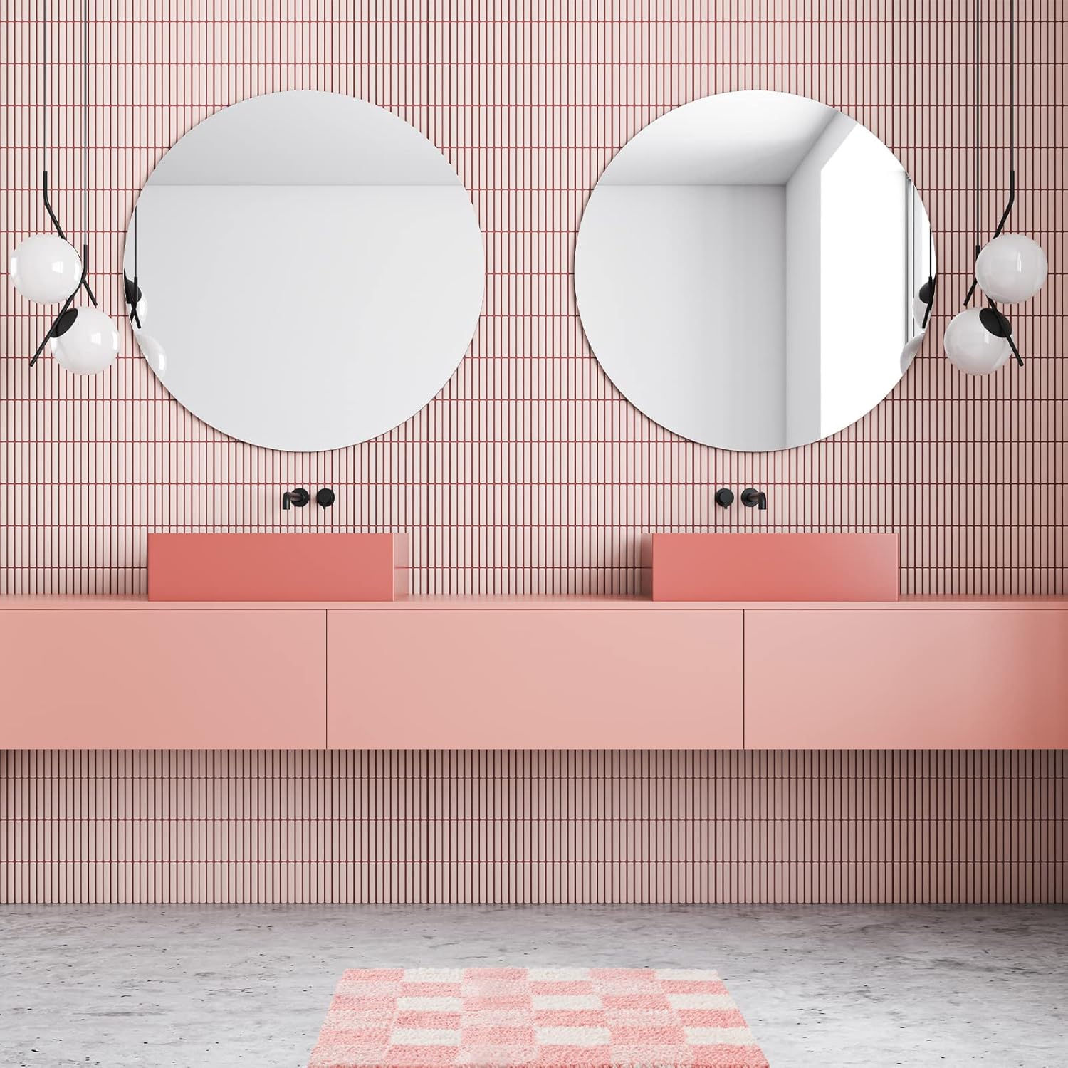CozeCube Checkered Bath Mat - 24 x 16 Inches Blossom Pink