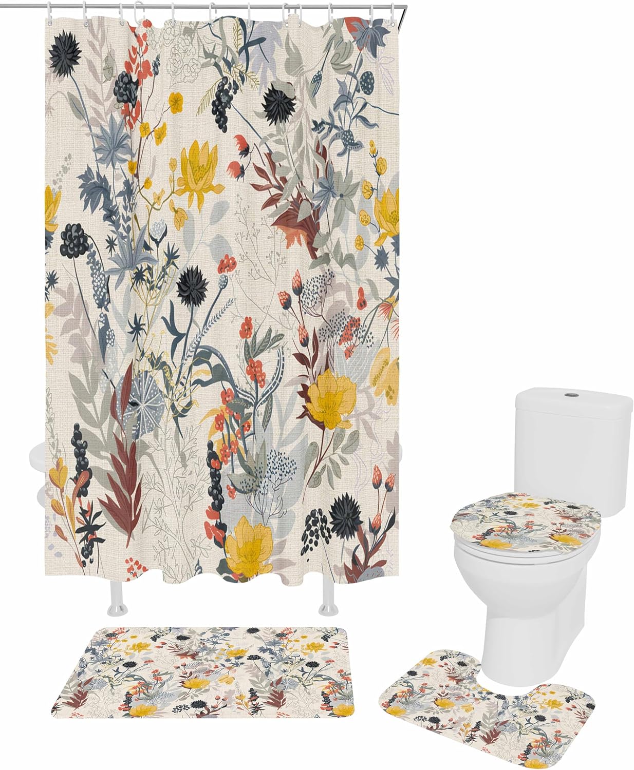 ZOE GARDEN Yellow Flower Bathroom Set