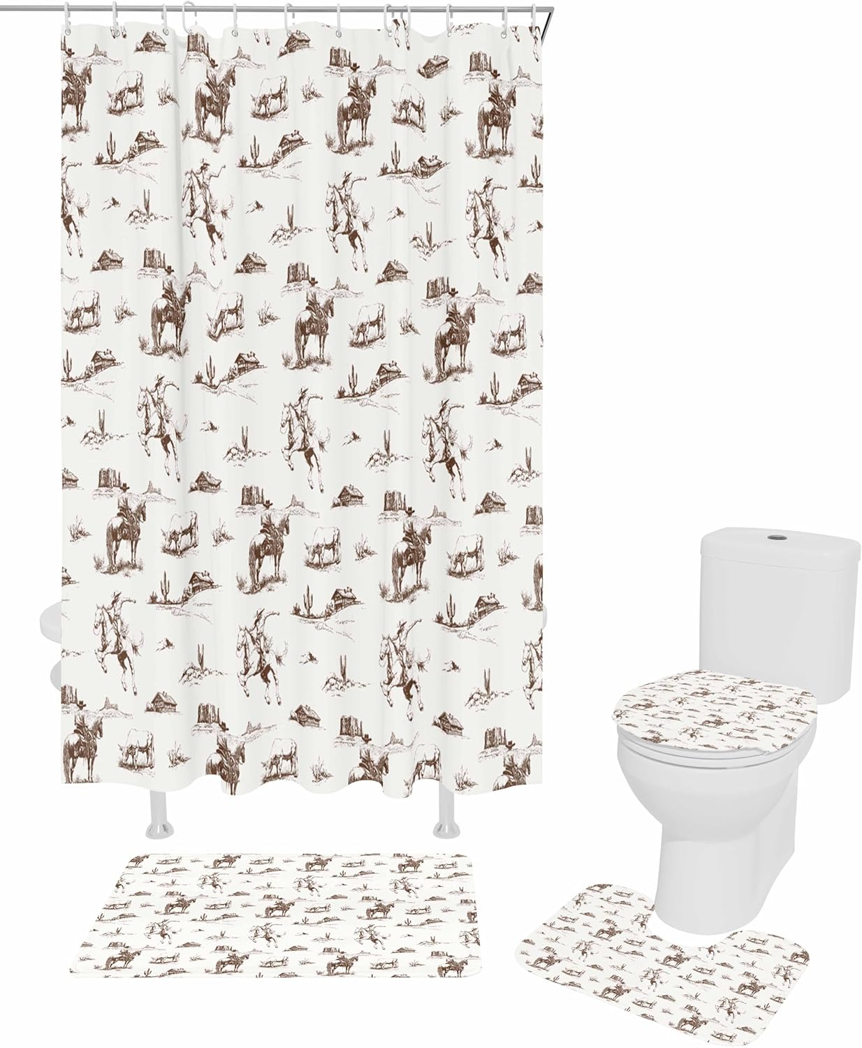 Western Cowboy Bathroom Set with Shower Curtain and Rug