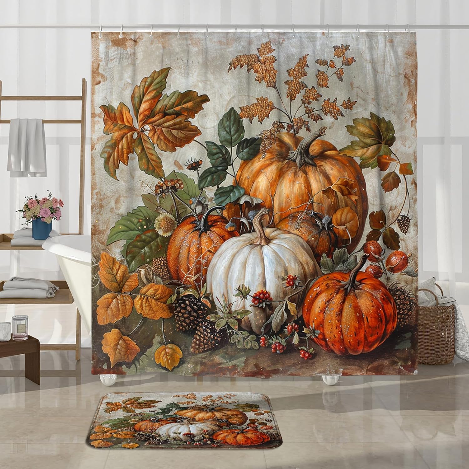 4PCS Fall Art Pumpkin Bathroom Decor Set