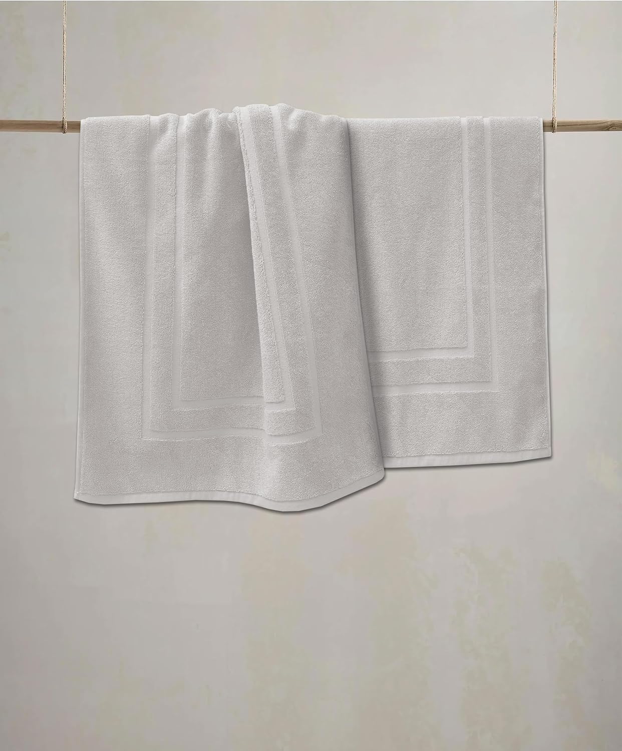 Feather Stitch 100 Cotton Bath Mats 2 Piece Set - Silver