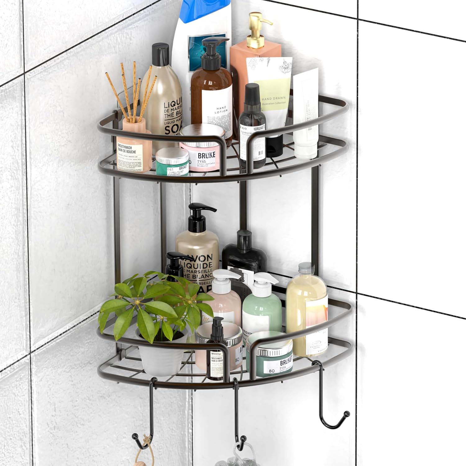 Simple Houseware 2-Tier Shower Caddy with Adhesive Mount and Bronze Finish