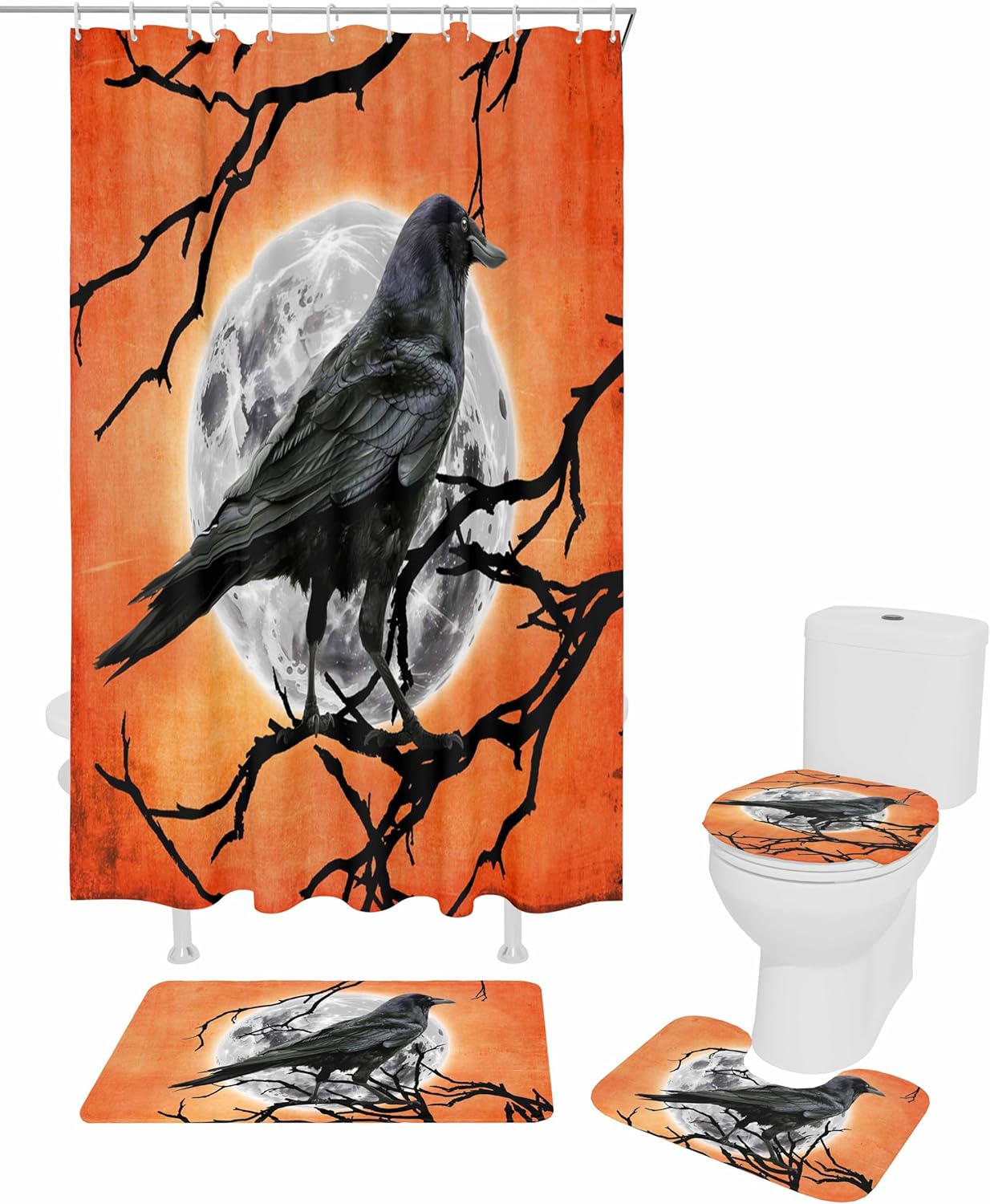 ZOE GARDEN Halloween Bath Set with Curtain Rug and Accessories 1