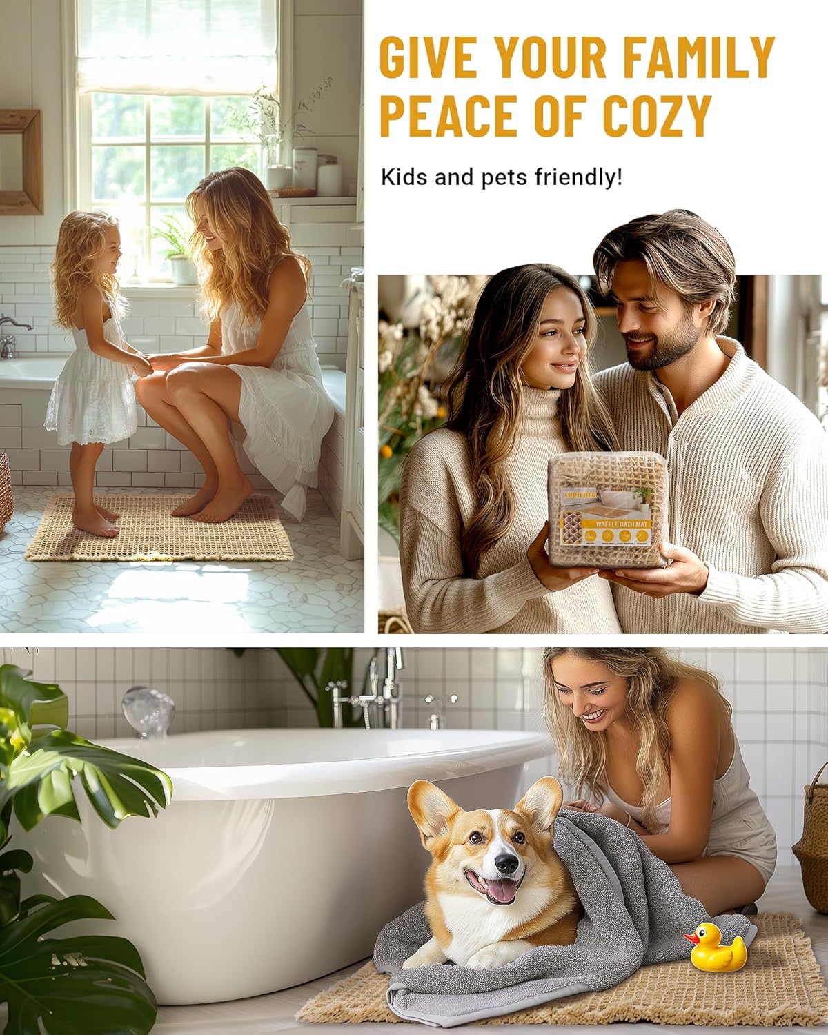 Furicher Large Waffle Bath Mat Set 2 pcs