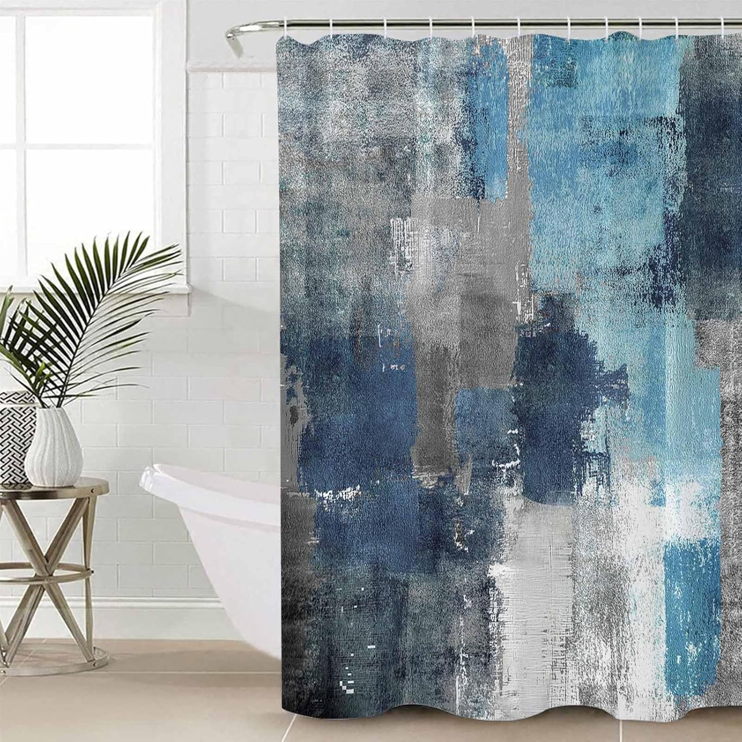 ZOE GARDEN Blue Grey Bathroom Set with Shower Curtain and Rug 1