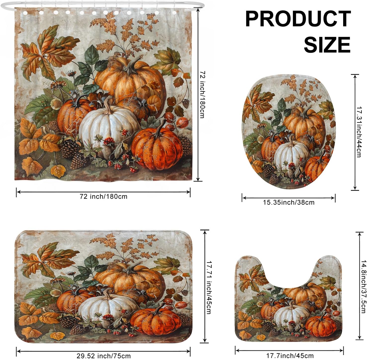 4PCS Fall Art Pumpkin Bathroom Decor Set