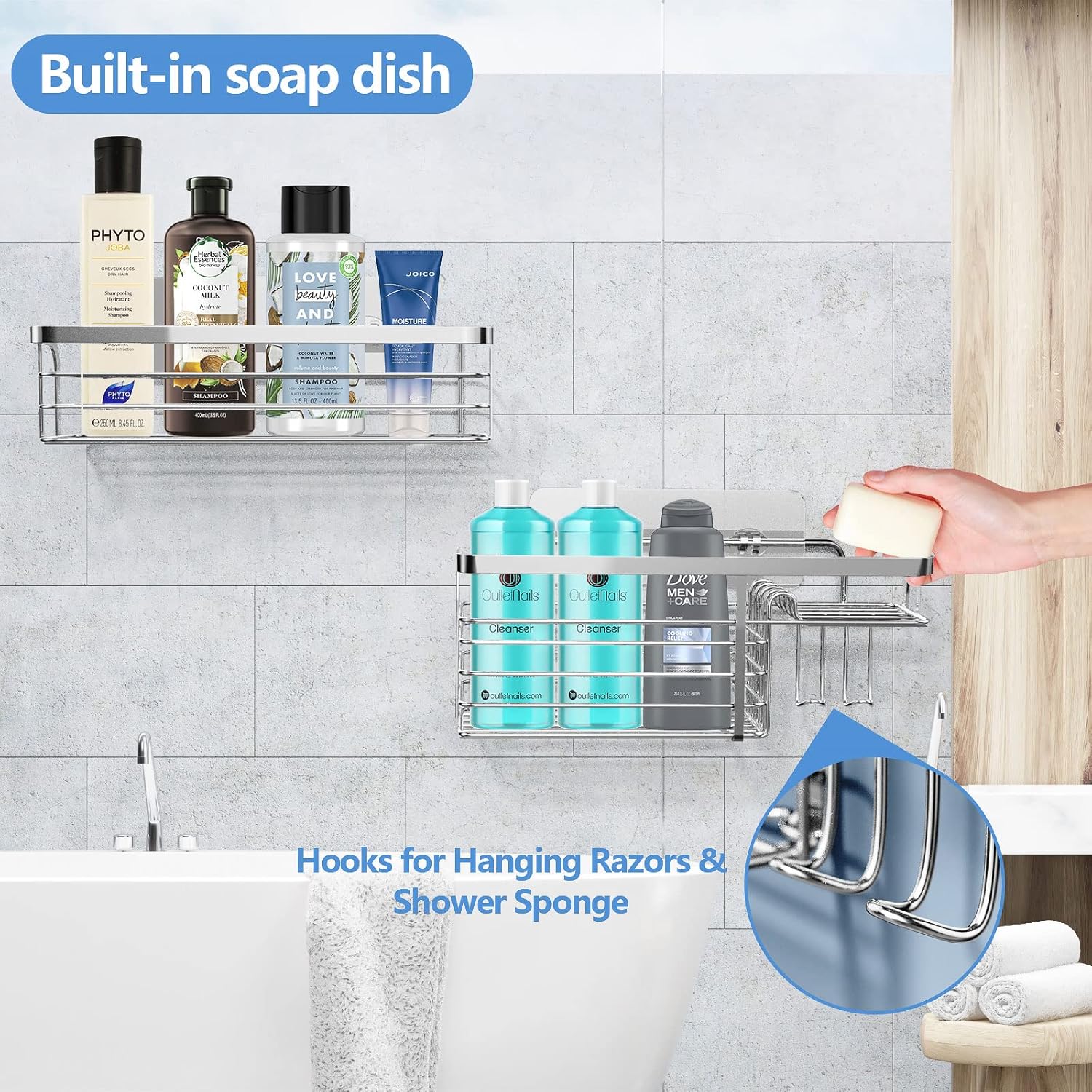 Smatorga Adhesive Shower Caddy 2 Pack Organizer