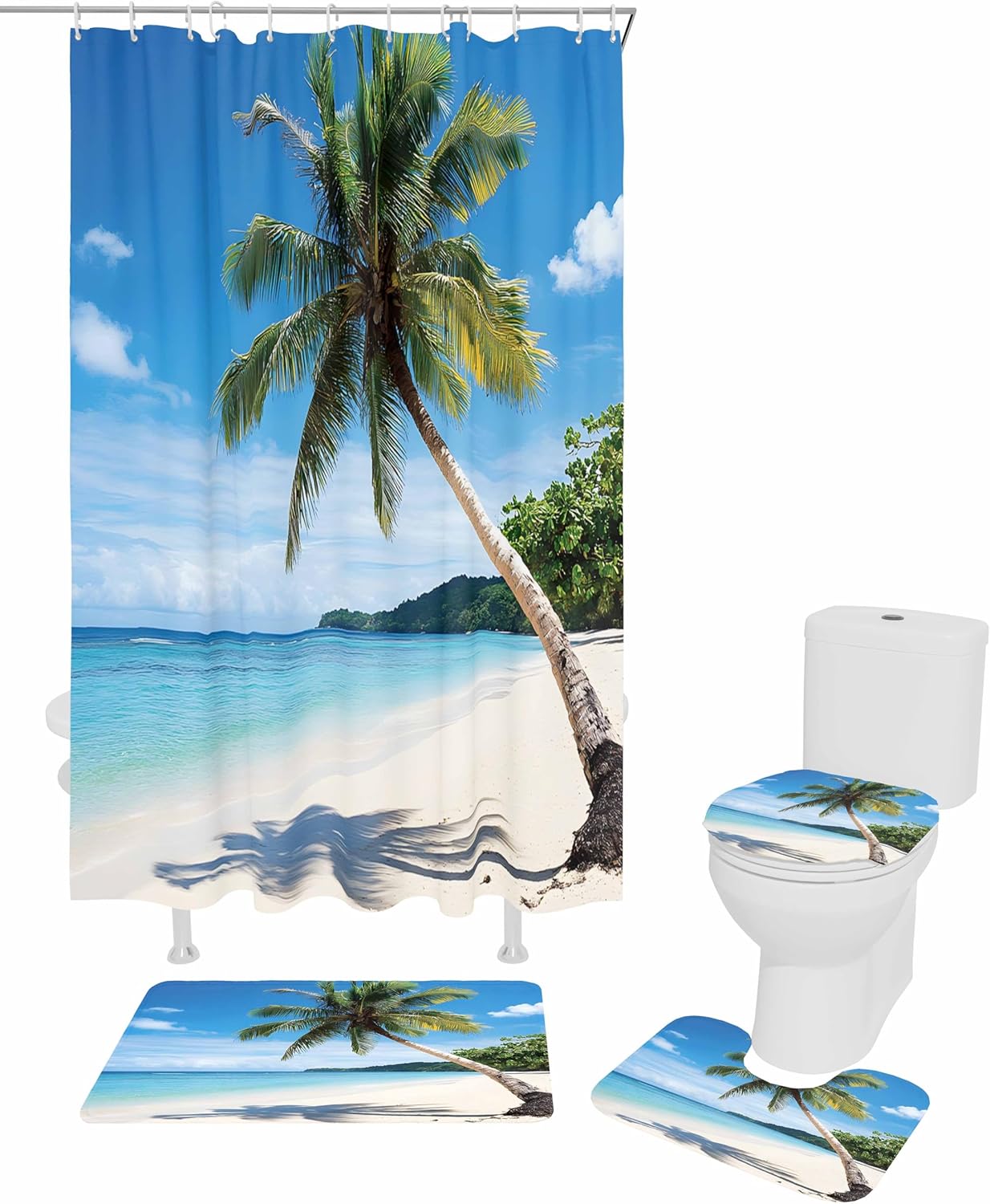Ocean Beach Bathroom Set with Curtain Rug and Accessories