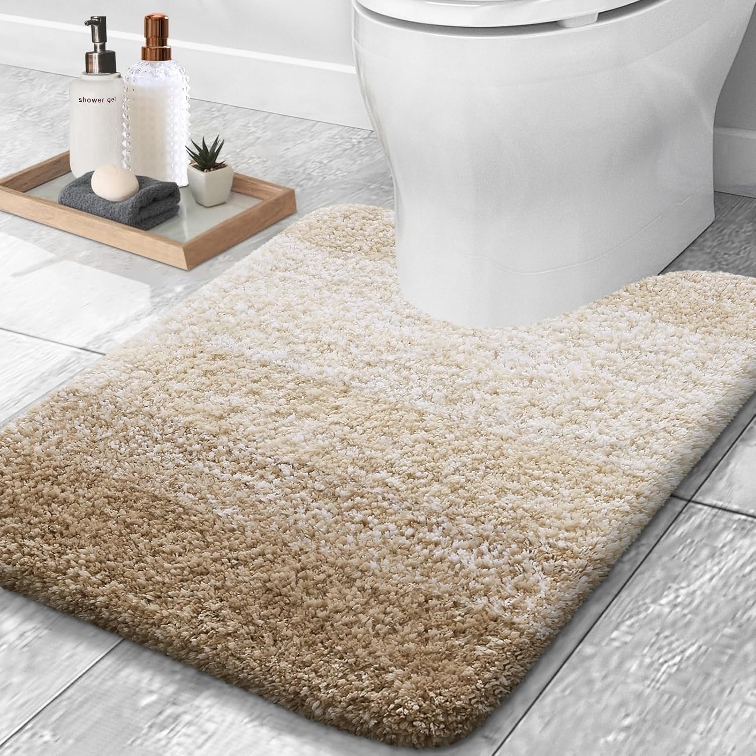 OLANLY Luxury Toilet Rug U-Shaped 24x20 Tan