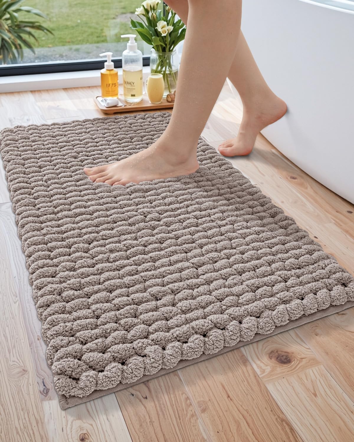 LUMI Luxury Bathroom Rug 17x30 Inch Non-Slip Quick Dry Chenille Mat