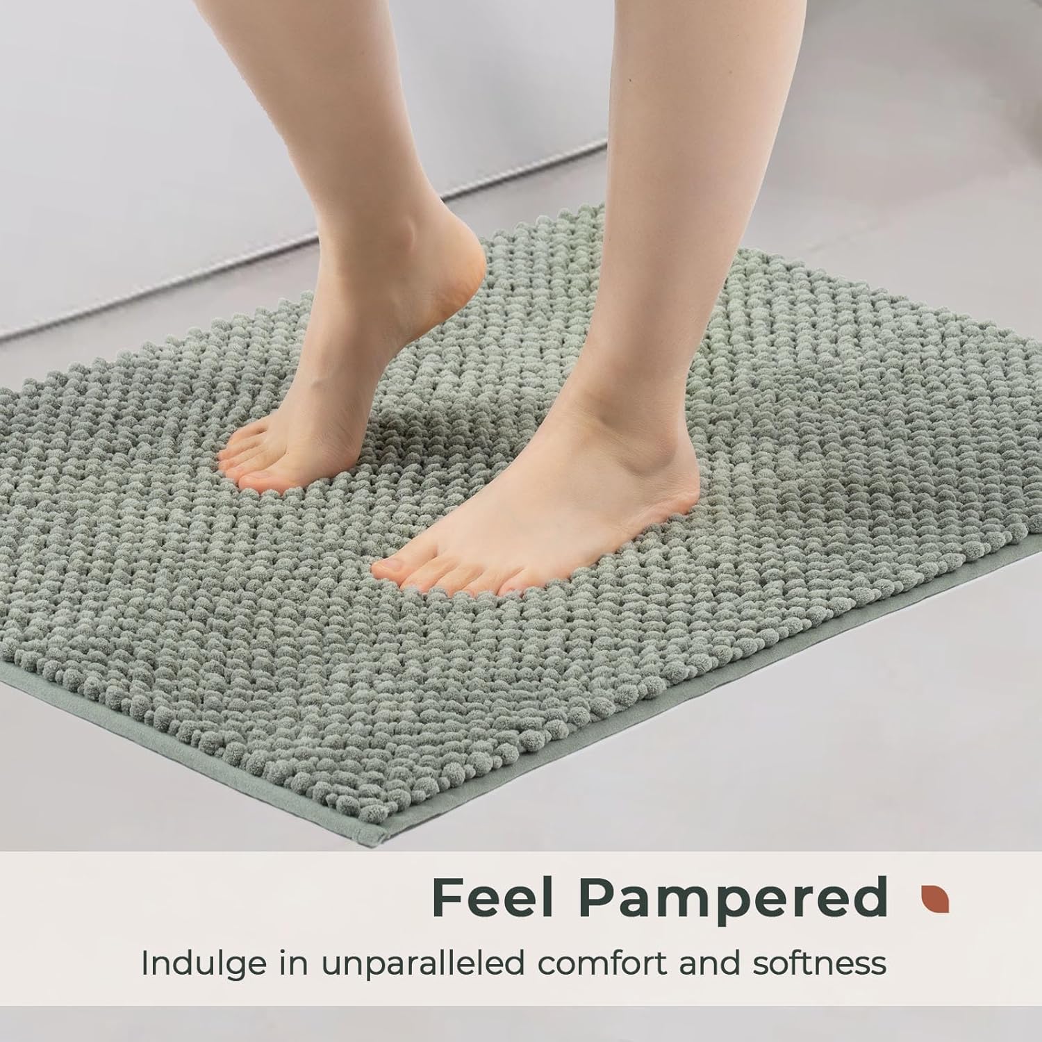 FRESHMINT Chenille Bath Rug Set 2 Piece Sage Green 1