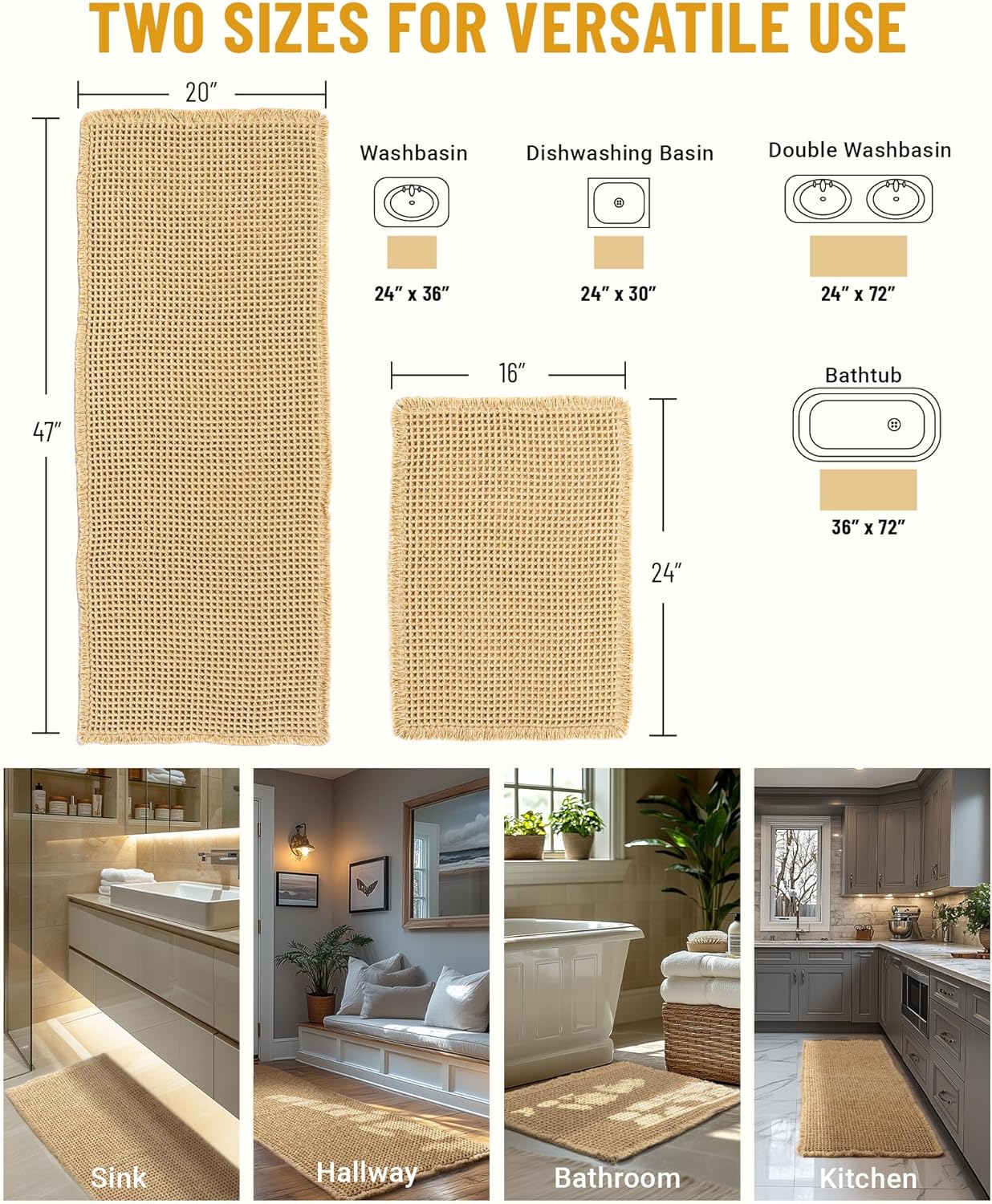 Furicher Large Waffle Bath Mat Set 2 pcs
