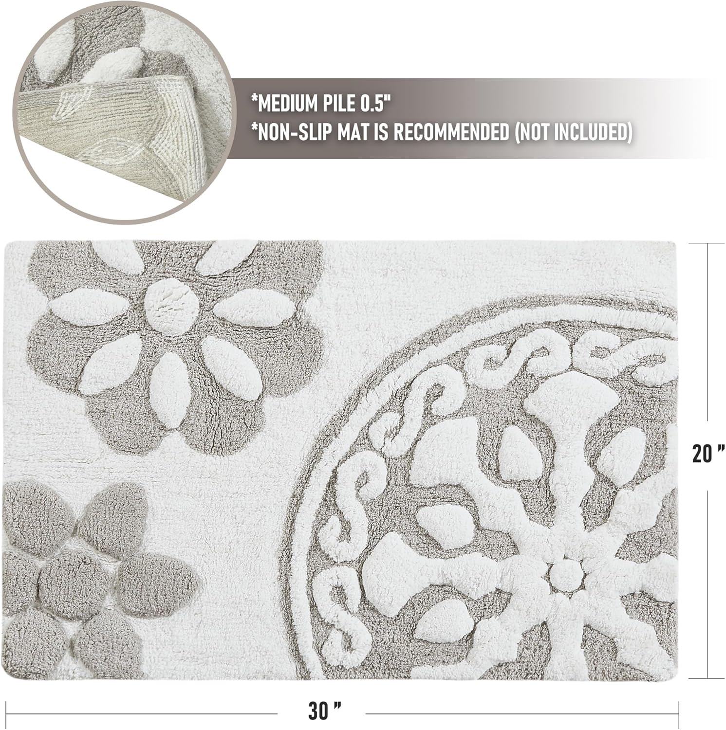 Madison Park Casablanca Cotton Tufted Bath Rug - Taupe 20 x 30