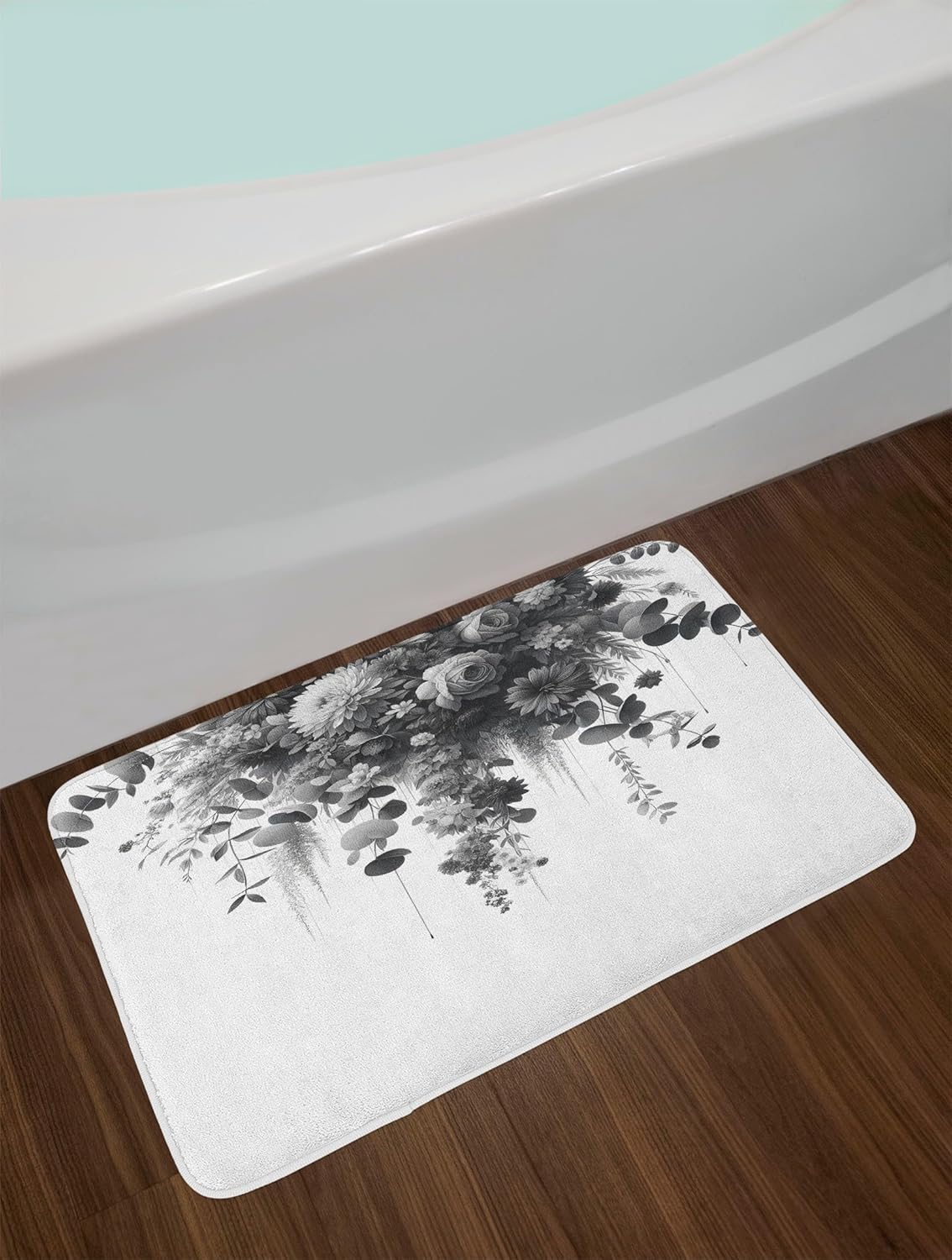 Ambesonne Black and White Bath Mat with Weeping Flowers Design