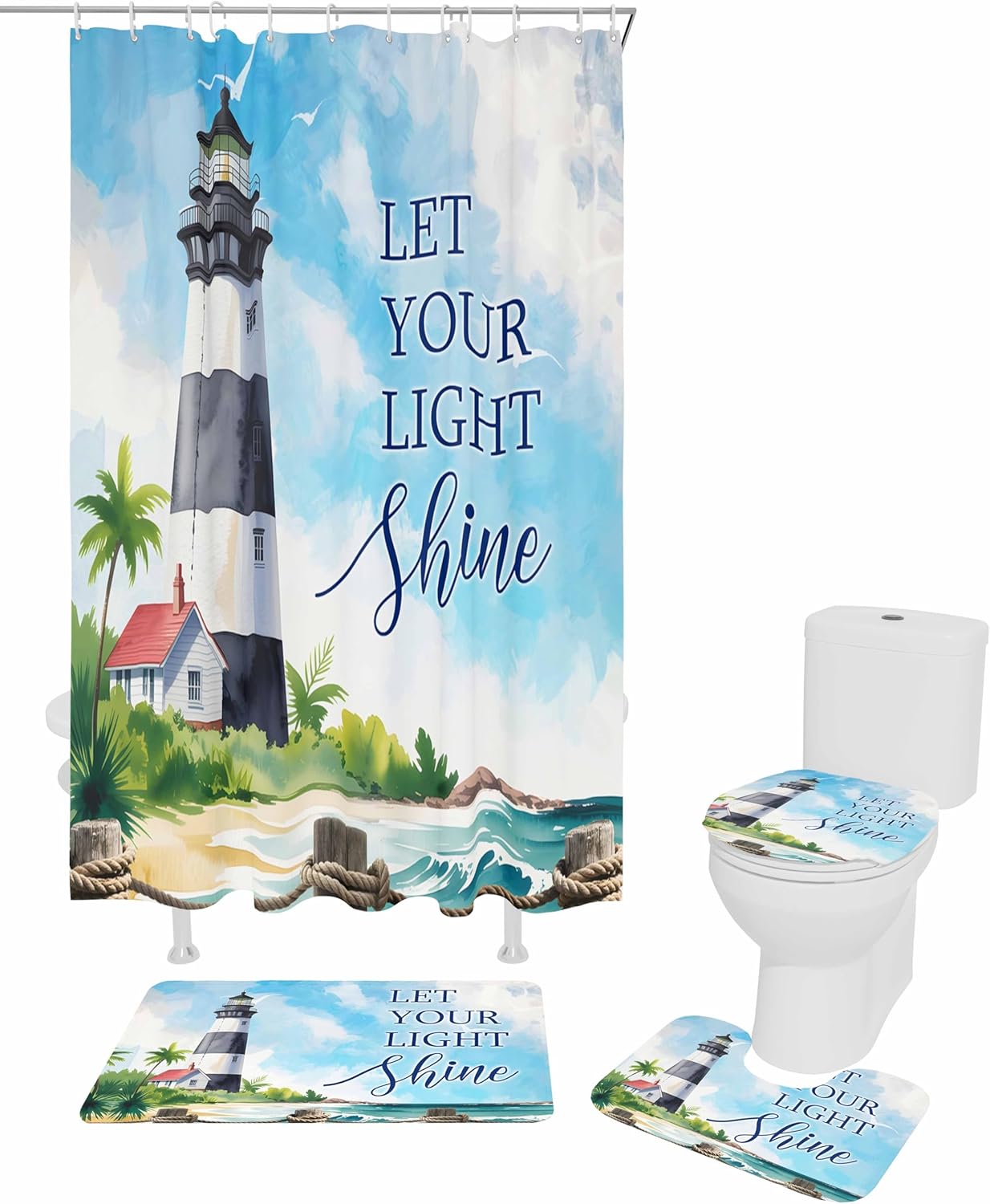 ZOE GARDEN Lighthouse Bathroom Set with Curtain and Rug