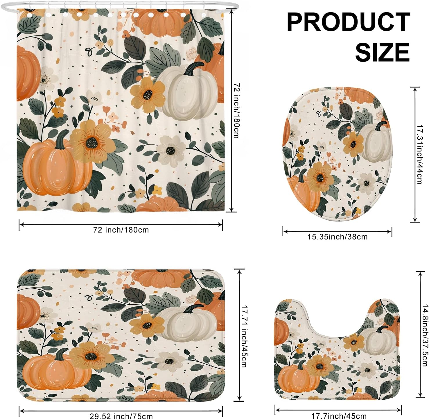 4PCS Fall Cream Pumpkin Bathroom Sets 1