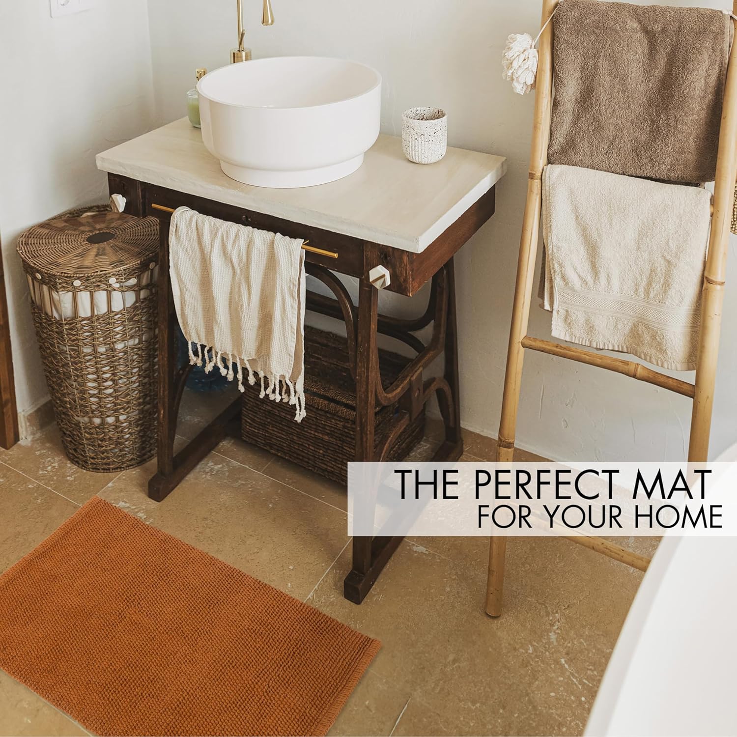 KIBAGA Boho Rug - 100 Cotton Bath Mat with Non-Slip Design