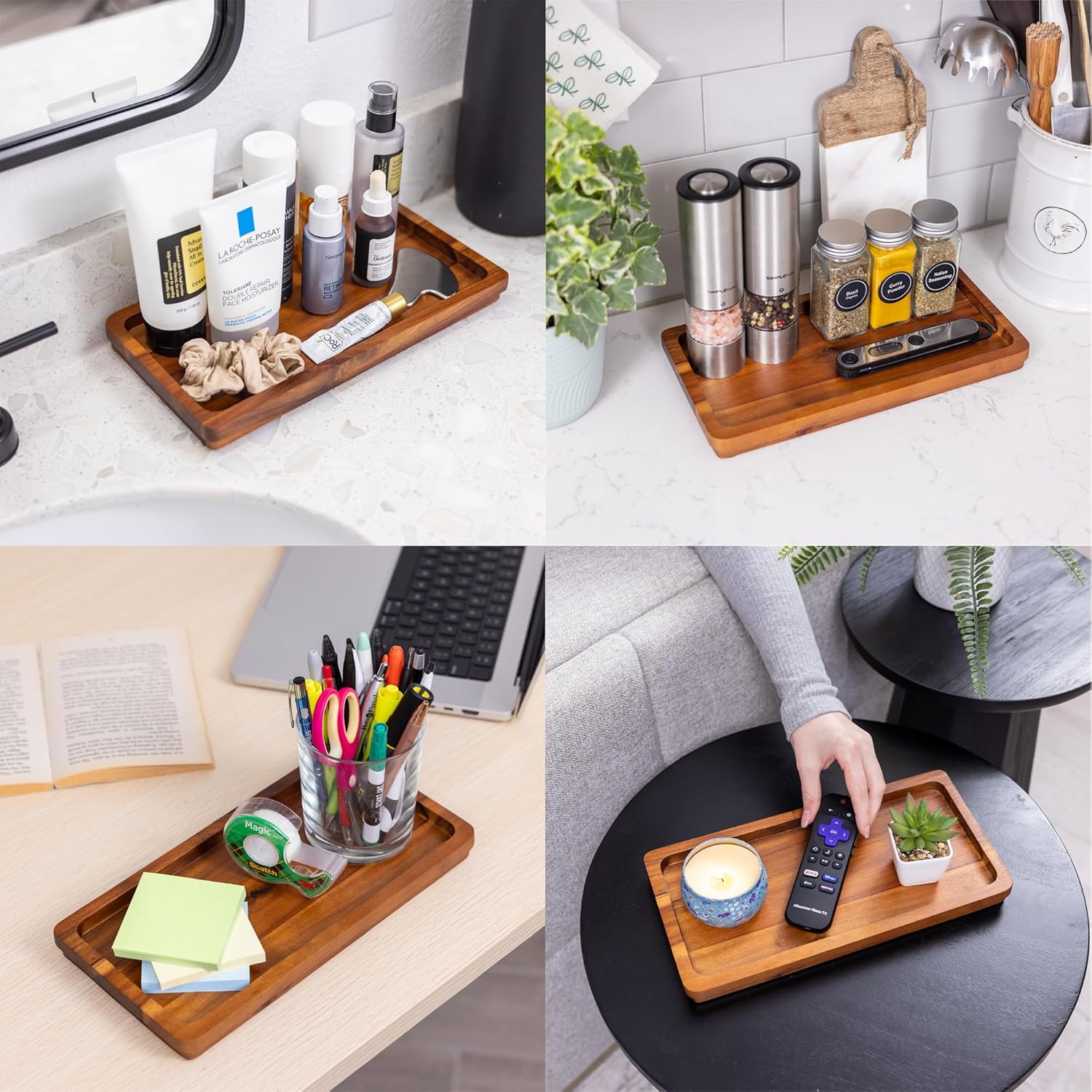 Natural Acacia Wood Vanity Tray - 118 x 59 Inch Elegant Organizer