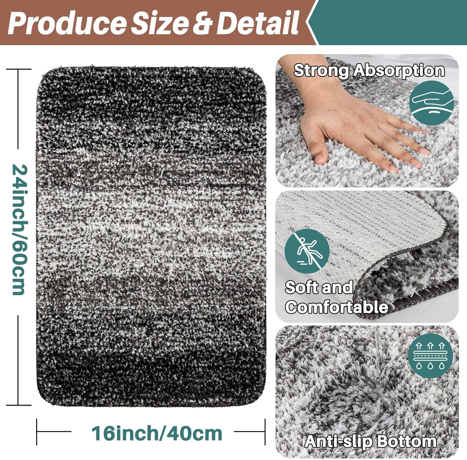 Rainflow 16x24 Inch Grey Absorbent Bath Mat