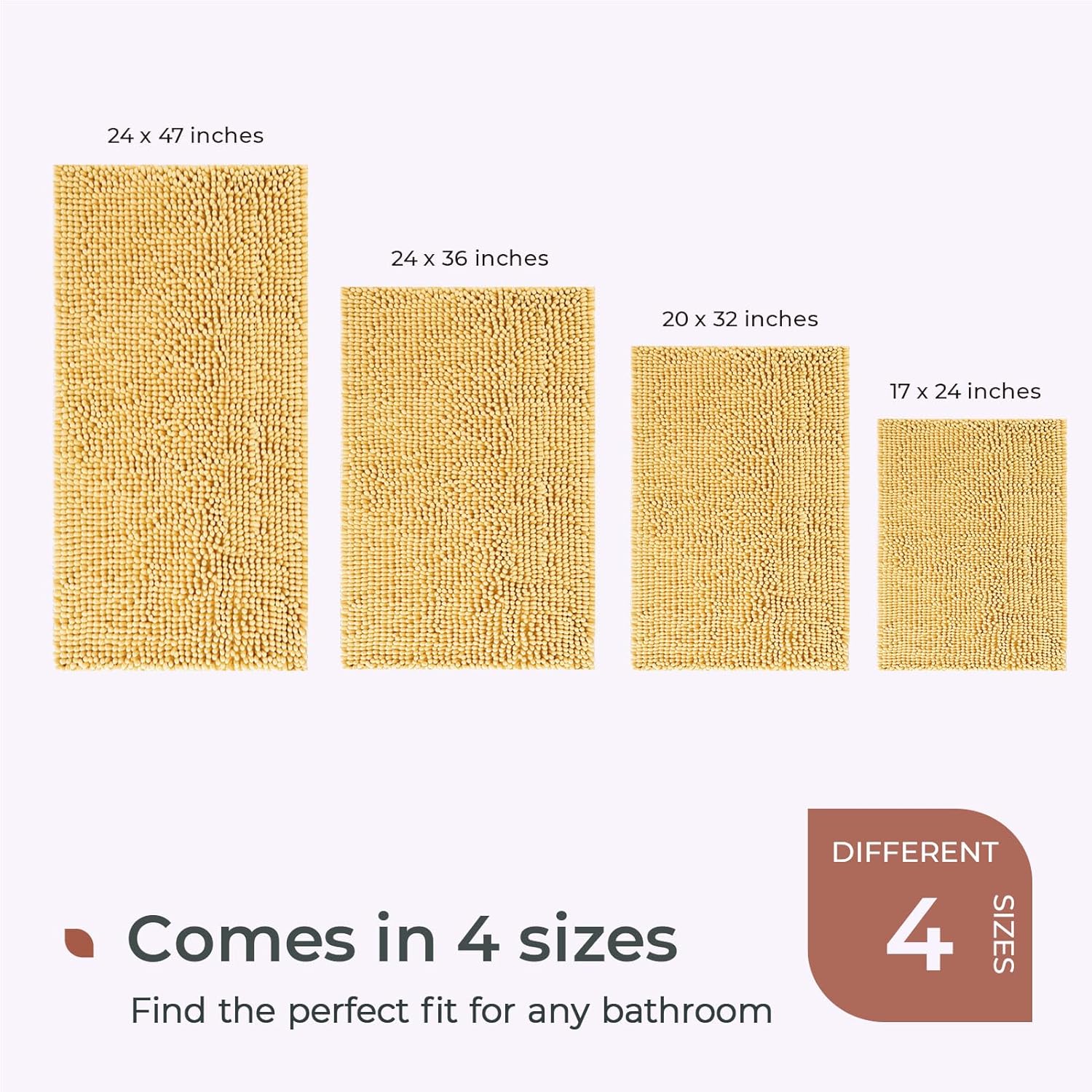 FRESHMINT Chenille Bathroom Rug Mat 24x17 Yellow