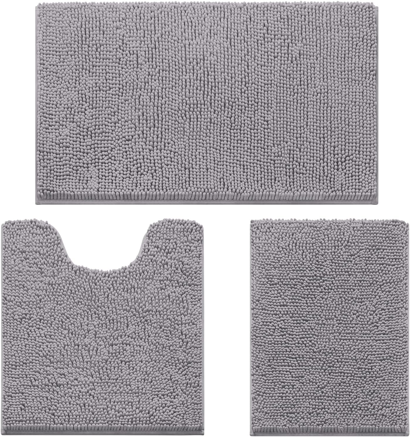 HOMEIDEAS 3 Piece Bath Rug Set - Ultra Soft Non Slip Chenille Rugs