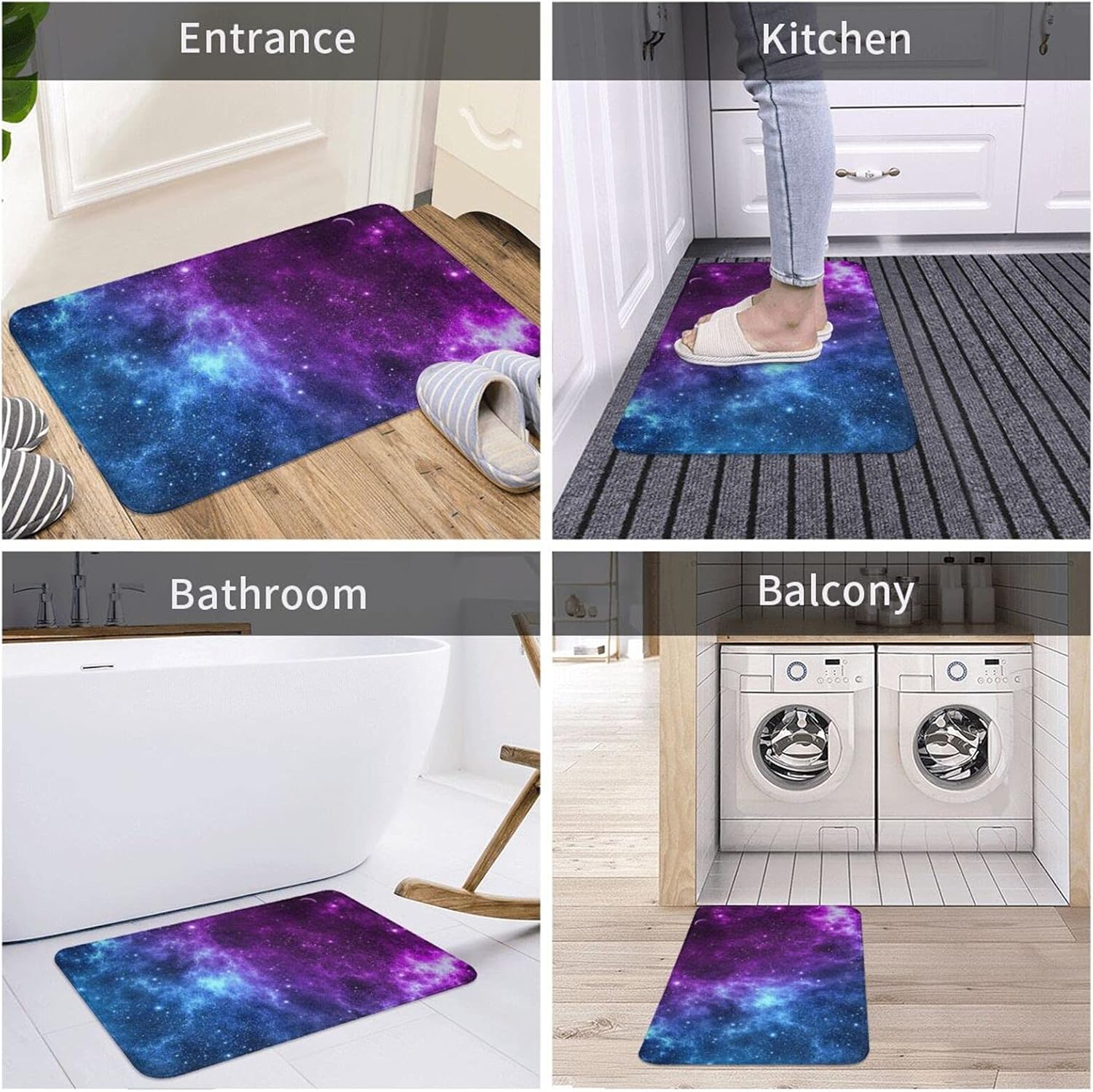 Galaxy Blue Purple Bath Mat with Non-Slip Design