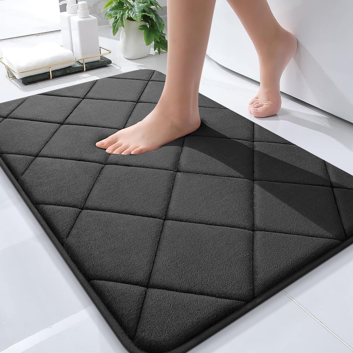 OLANLY Memory Foam Bath Mat 30x20 Black 1