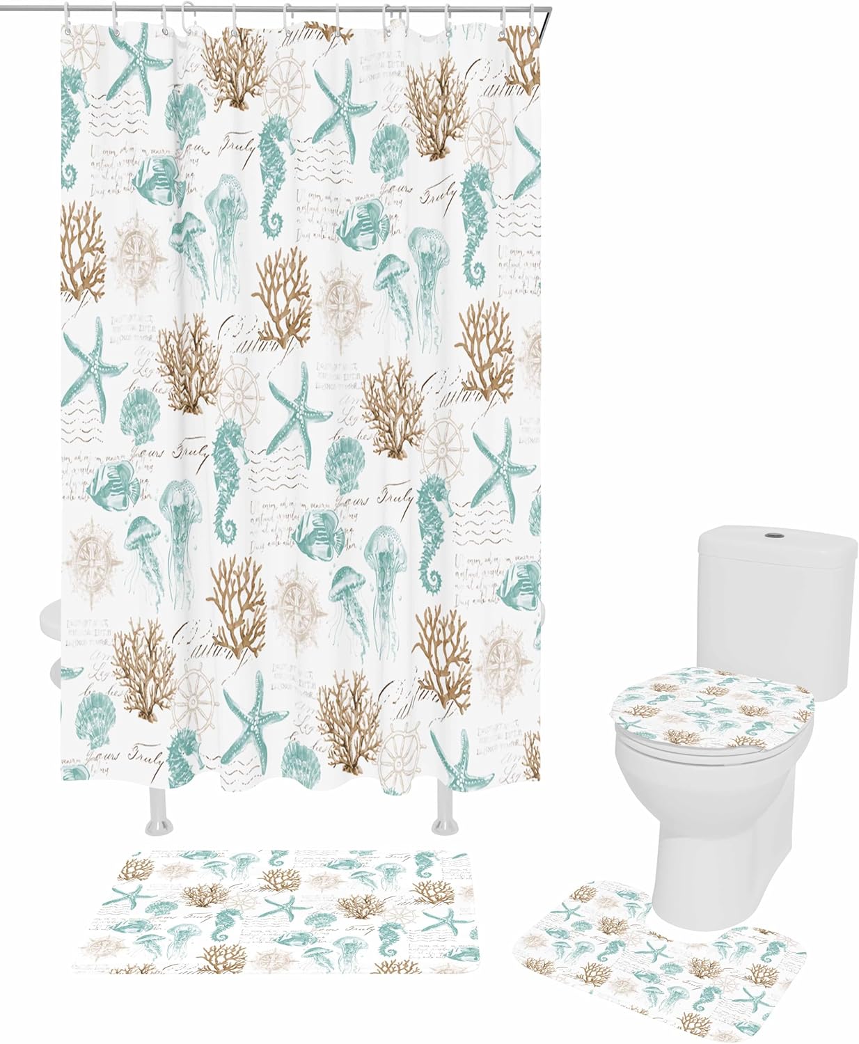 ZOE GARDEN Coastal Bathroom Set with Shower Curtain Rug and Accessories