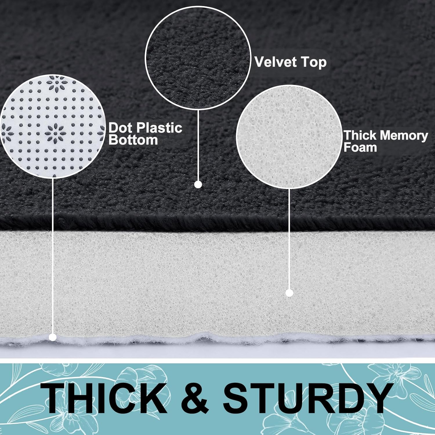 Smiry Memory Foam Bath Mat 36x24 Black