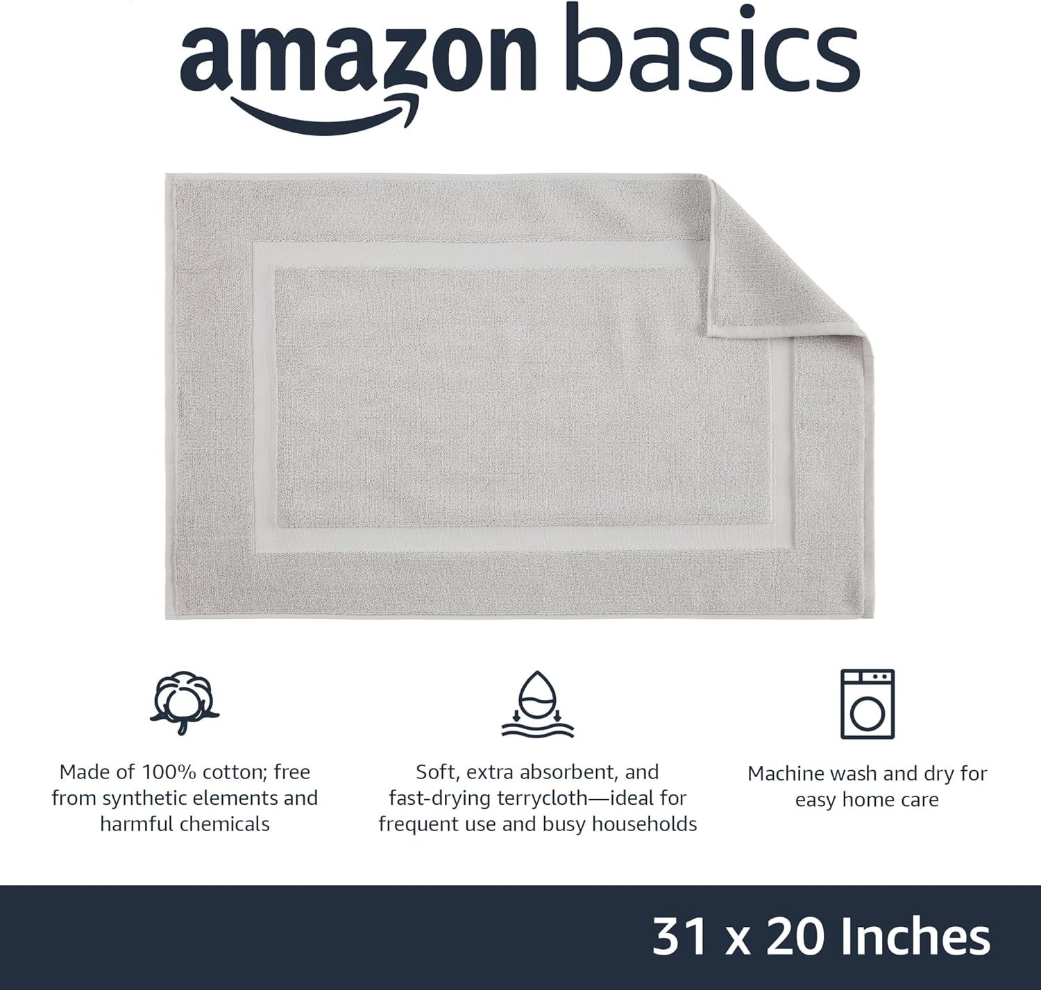 Amazon Basics Soft Silver Bath Rug Mat 31x20