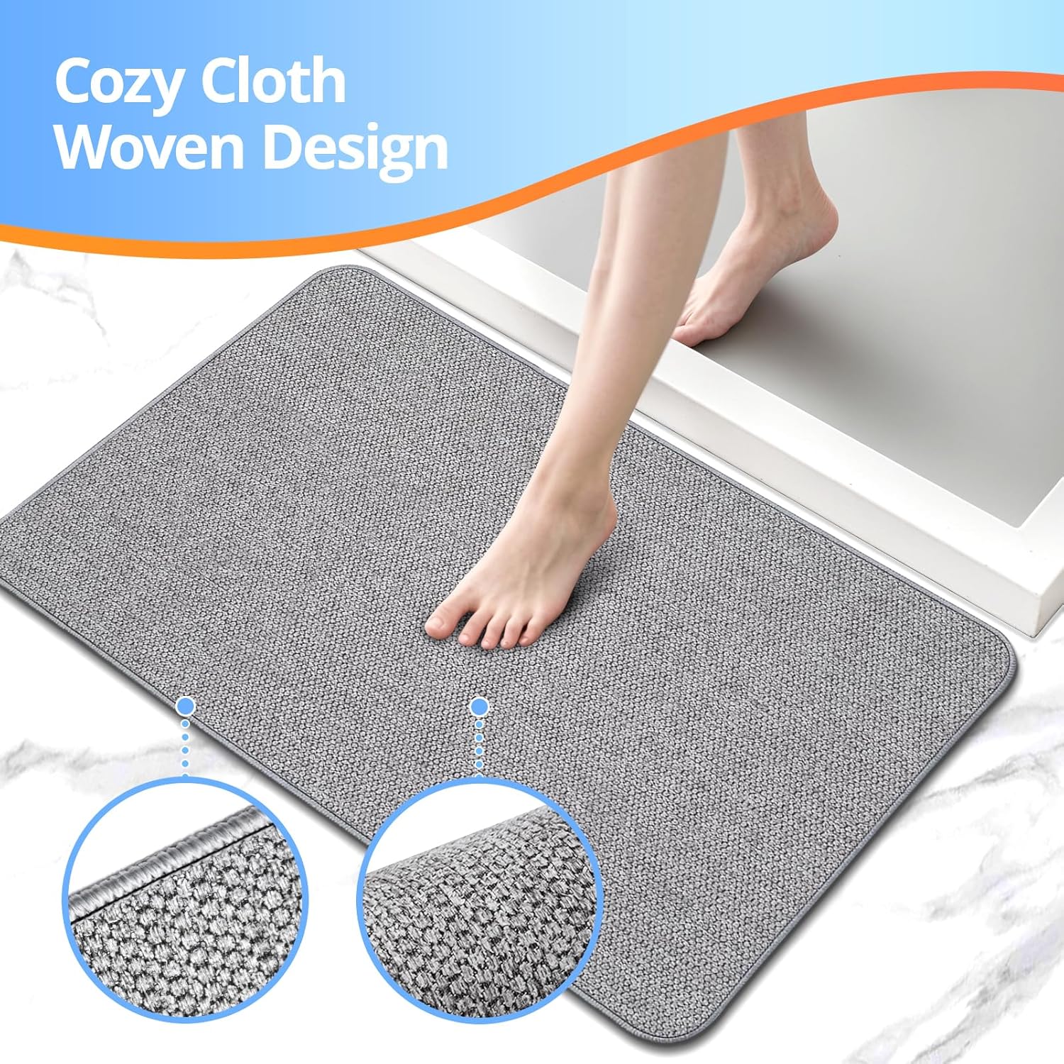 HOMTEB Ultra Thin Bath Rug Non-Slip Quick Dry 17x27 Gray