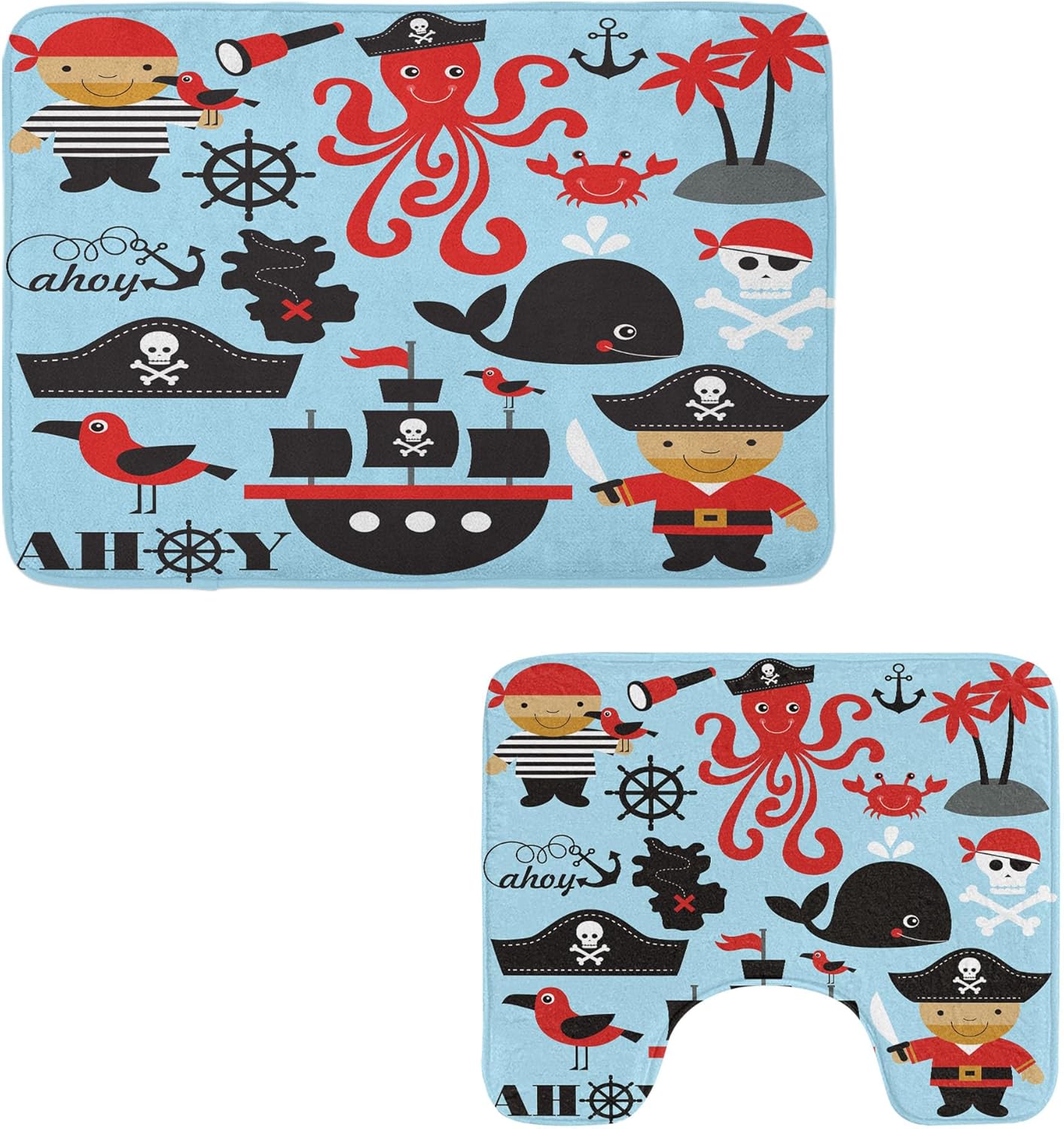 Ambesonne Pirate Bathroom Rug Set 2 Pieces Blue Dark Pink