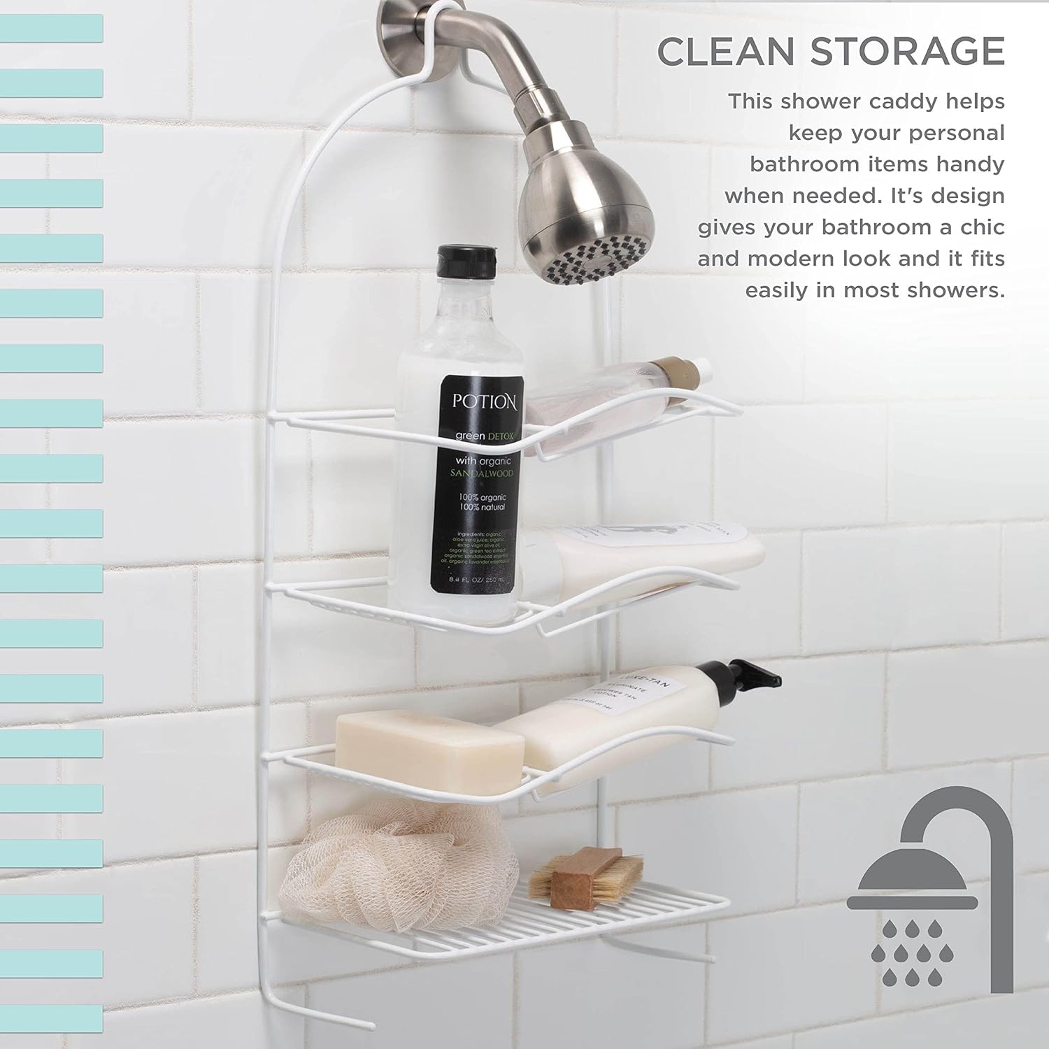 Bath Bliss 4 Tier Shower Caddy with Hooks