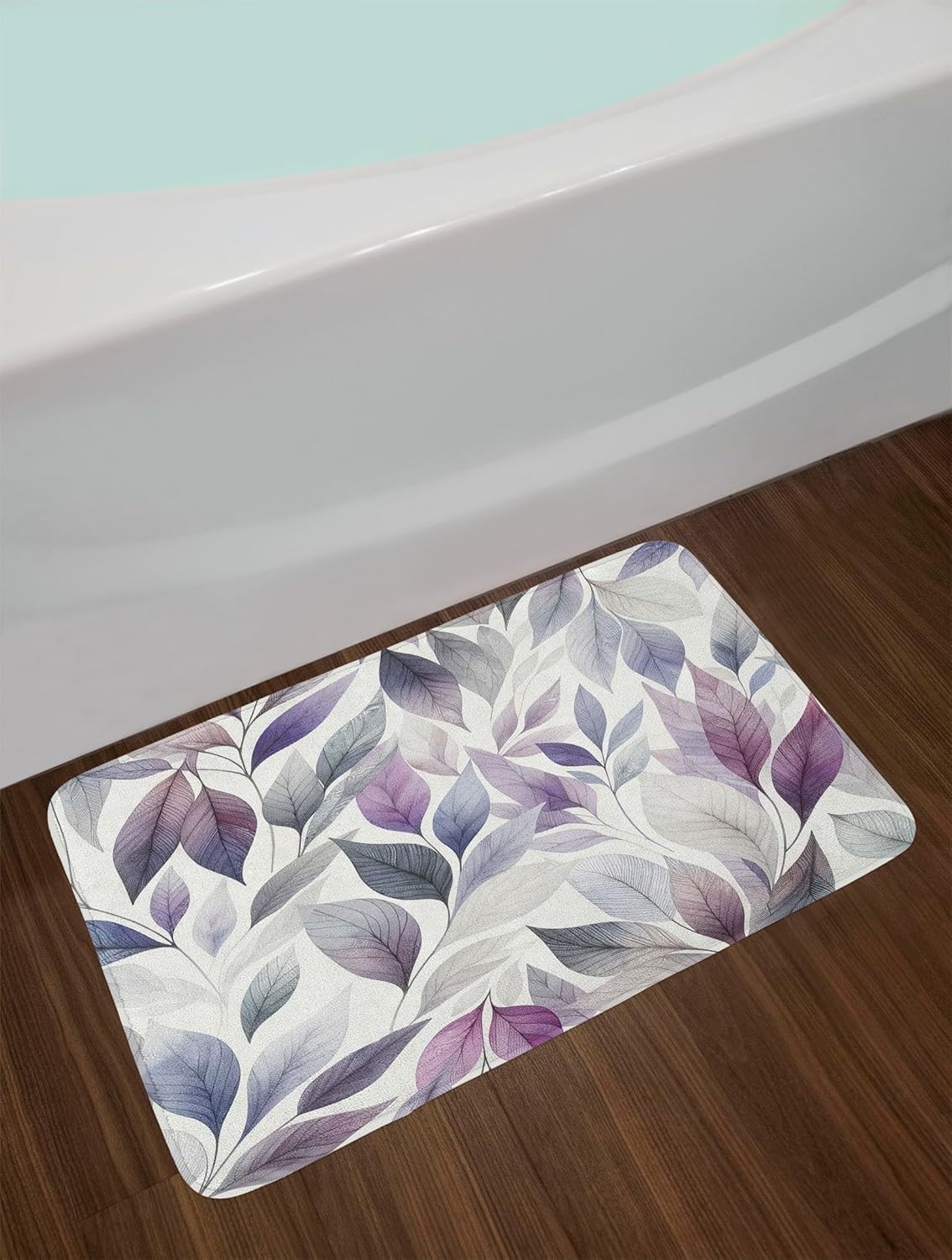 Ambesonne Lavender Bath Mat with Dancing Leaves Design
