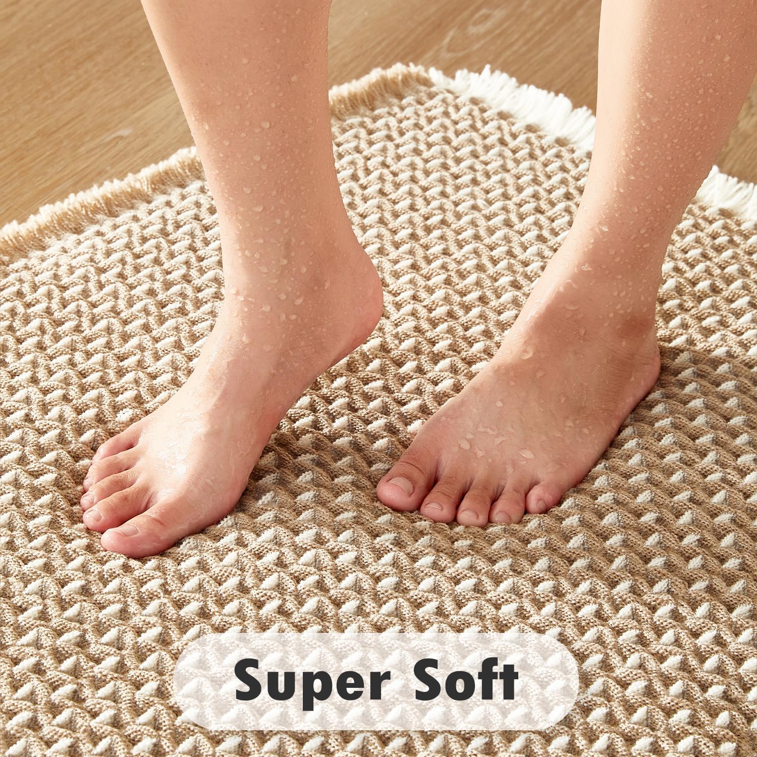 Boho Style Khaki and White Bath Rug 24x16