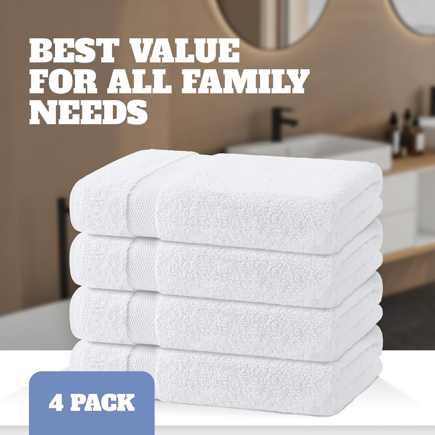 Wealuxe White Bath Towel Set of 4 - 27x54 Inch
