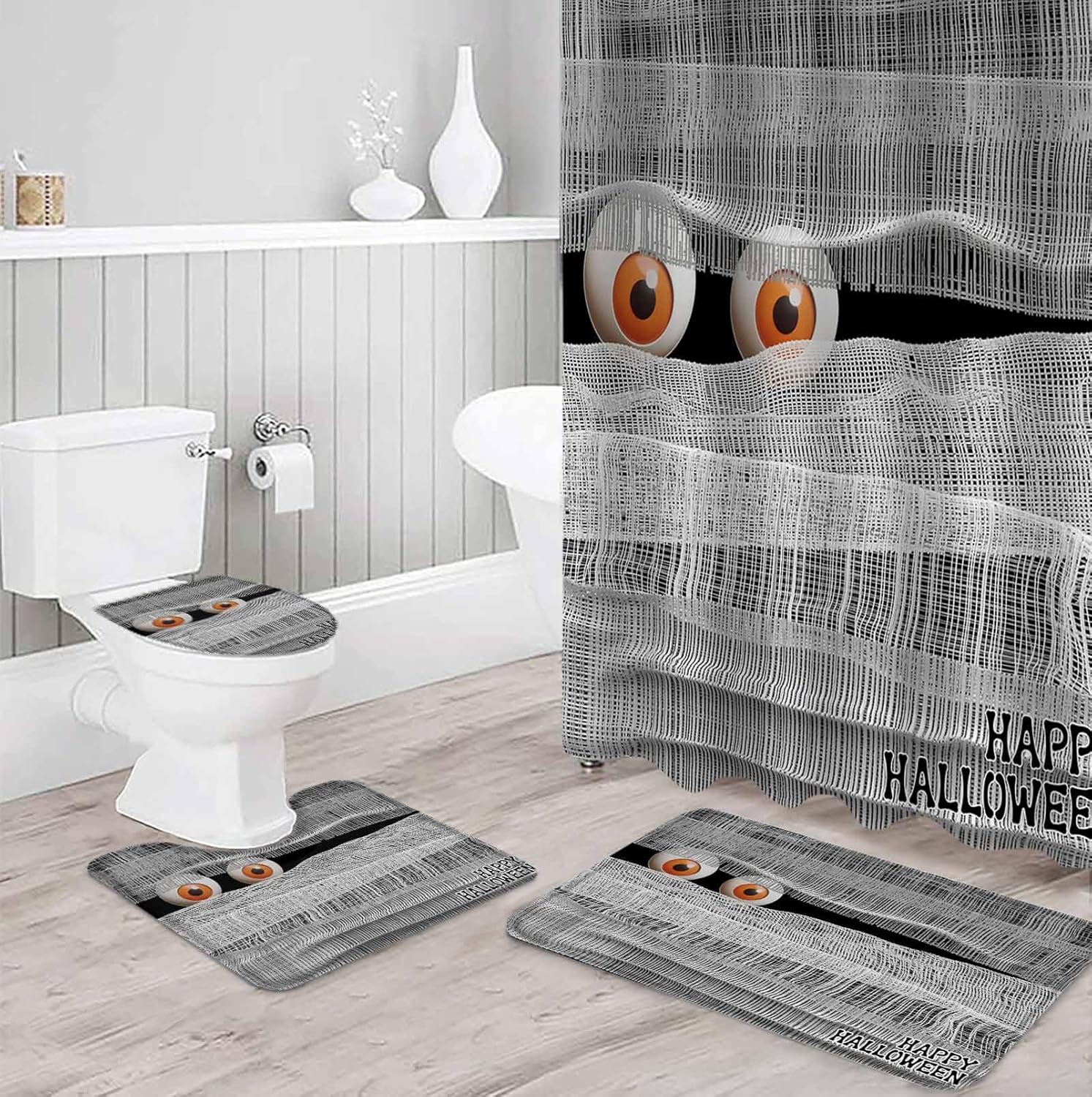ZOE GARDEN Halloween Bathroom Set with Curtain Rug and Accessories