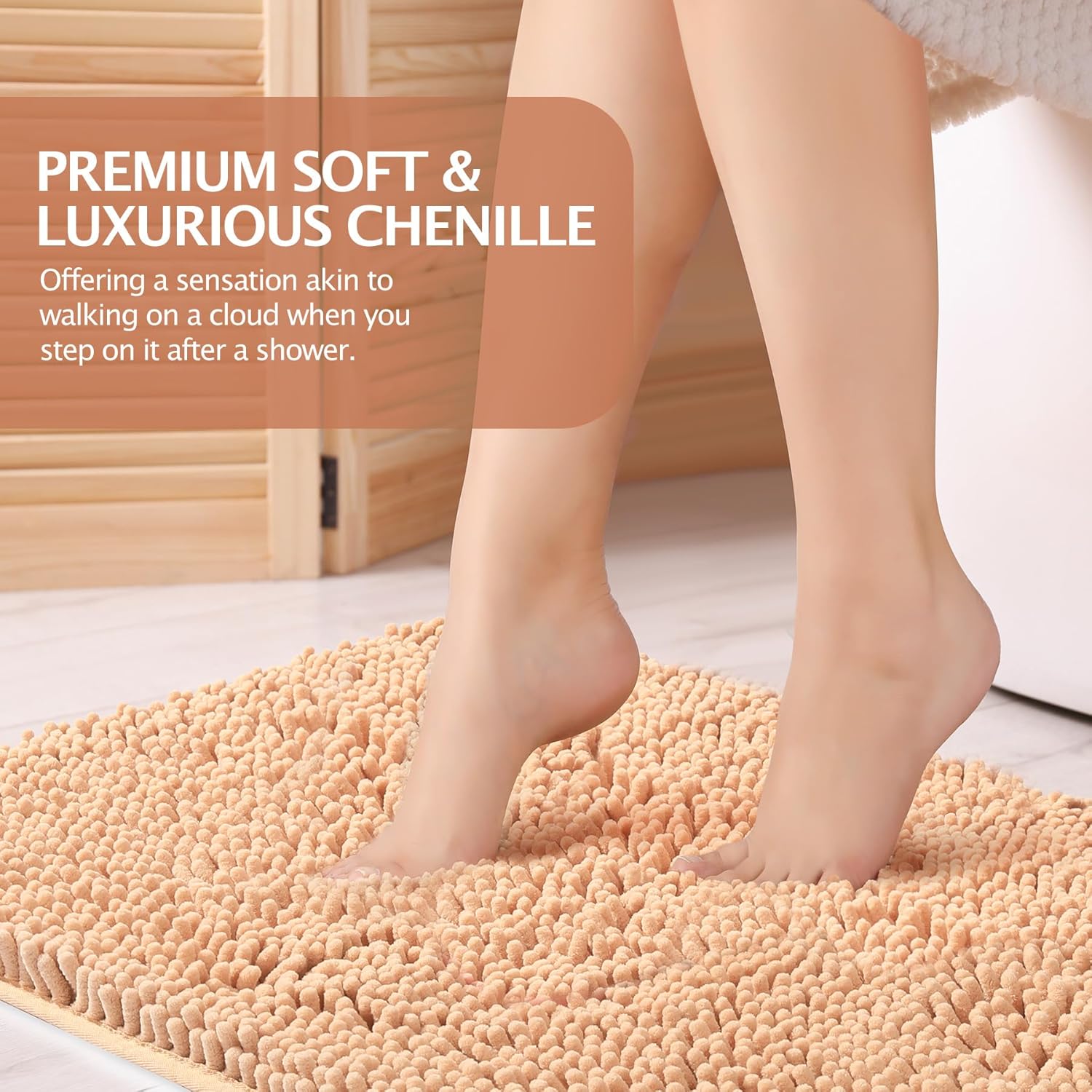 NUOVARUGS 20x32 Chenille Bath Rug Non-Slip and Quick Dry