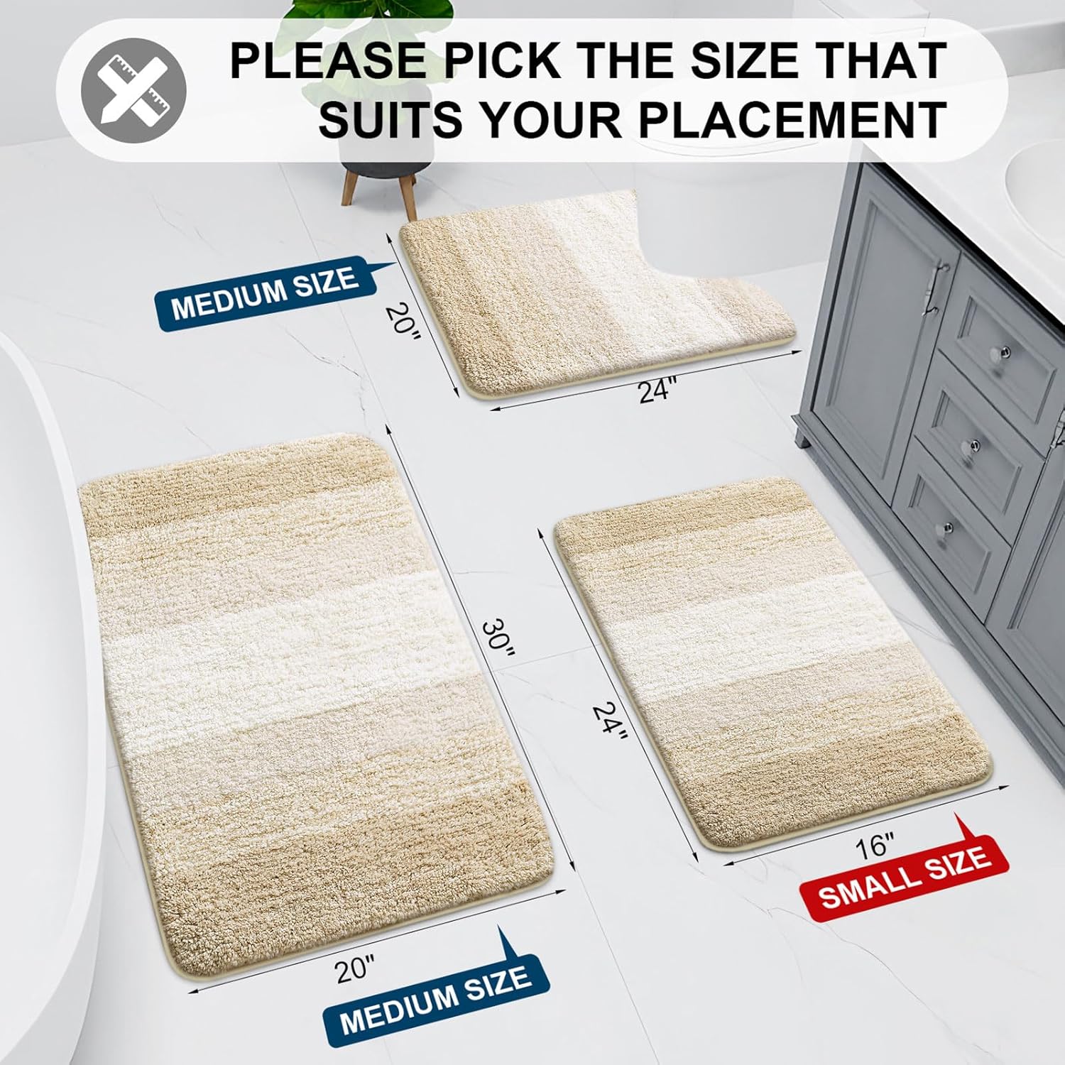 Arotive 3-Piece Bathroom Rugs Set Light Beige