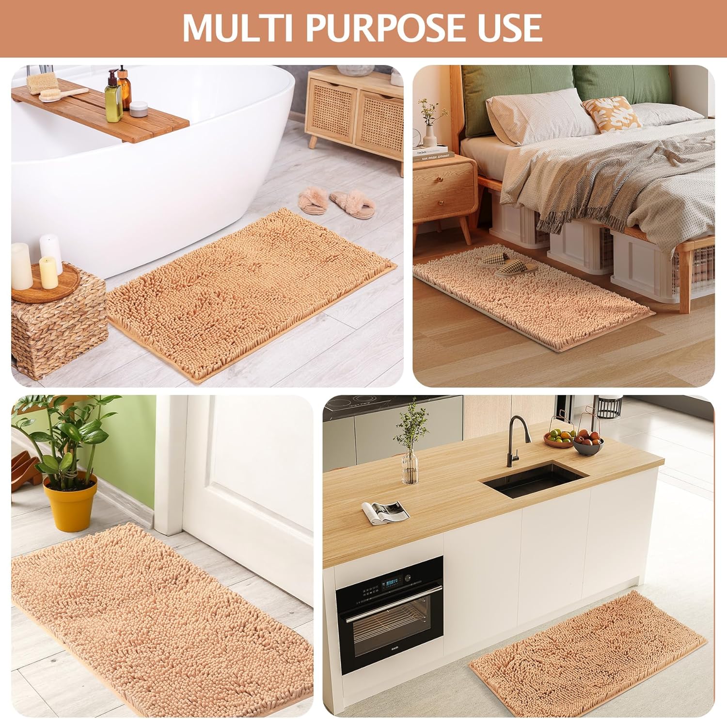 NUOVARUGS 20x32 Chenille Bath Rug Non-Slip and Quick Dry