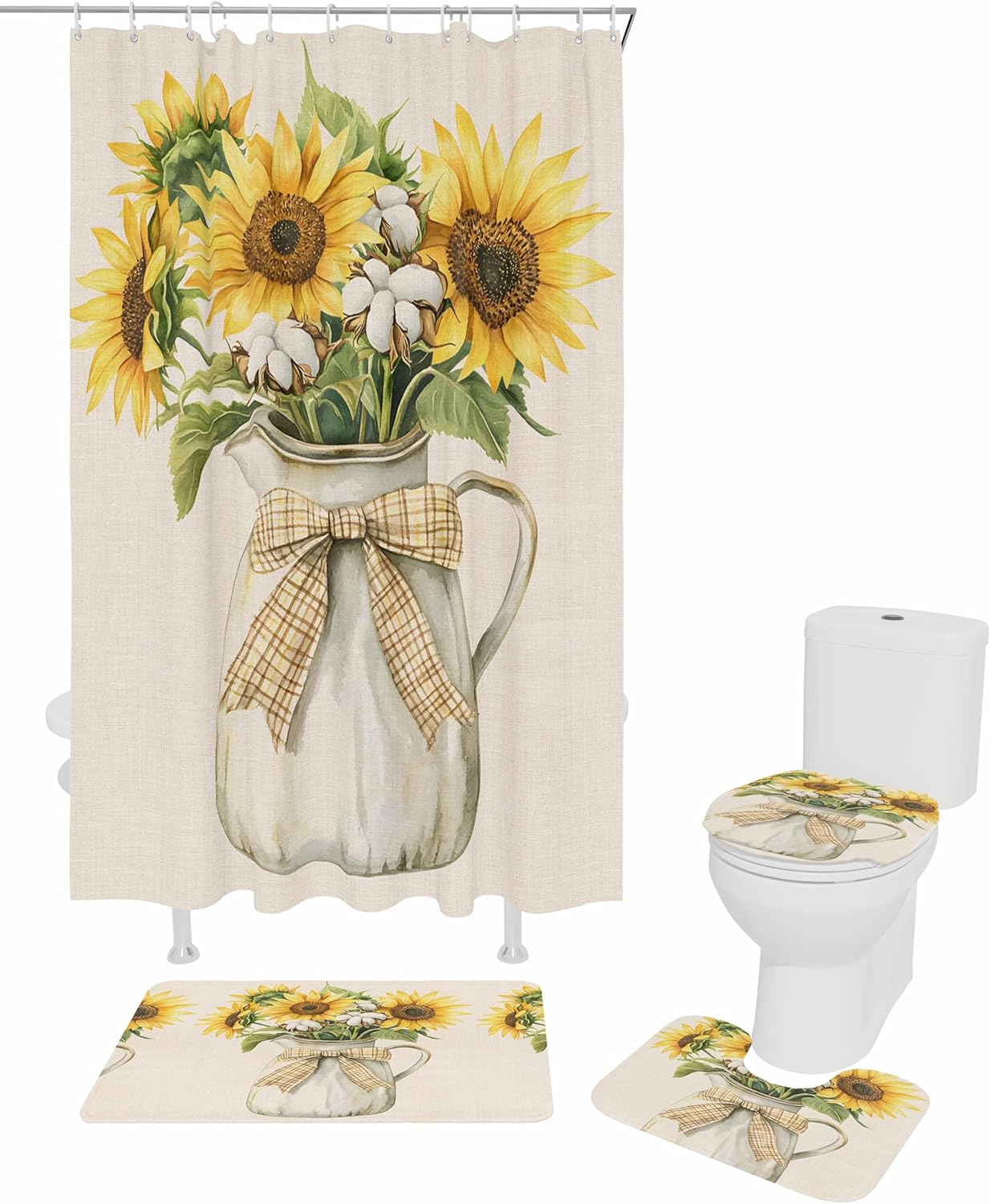 ZOE GARDEN Sunflower Bath Set - Waterproof Curtain Rug Accessories