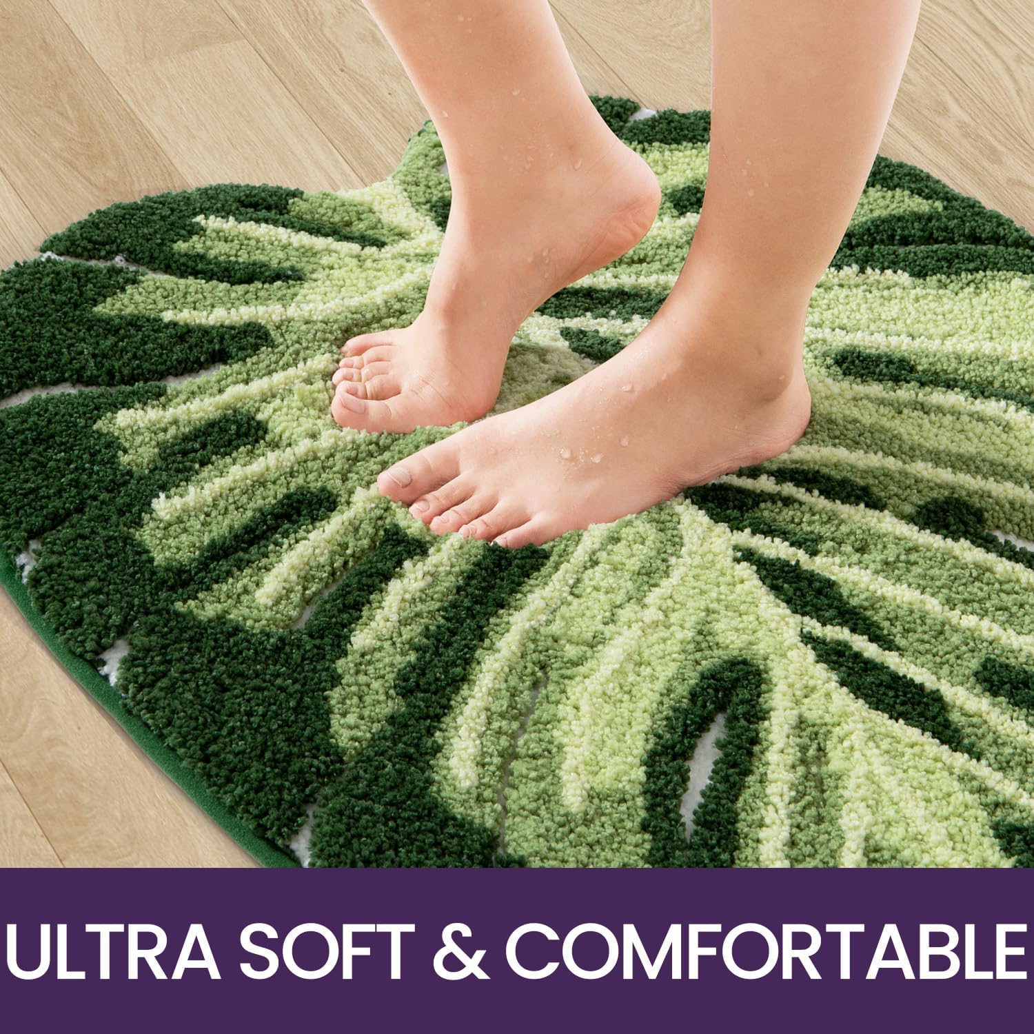 DEXI Monstera Leaf Pattern Bath Rug Non Slip
