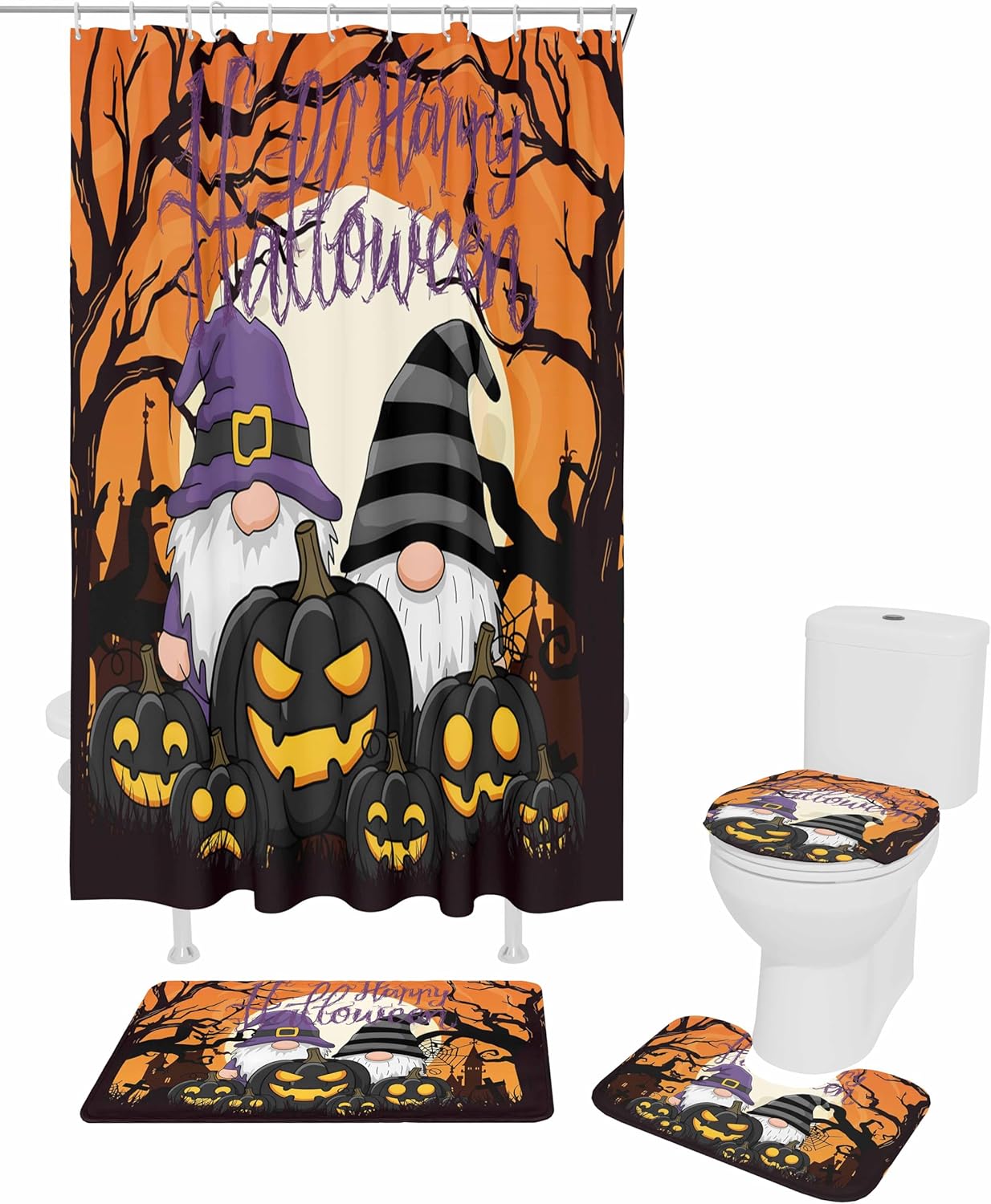 ZOE GARDEN Halloween Bathroom Set with Curtain Rug Accessories